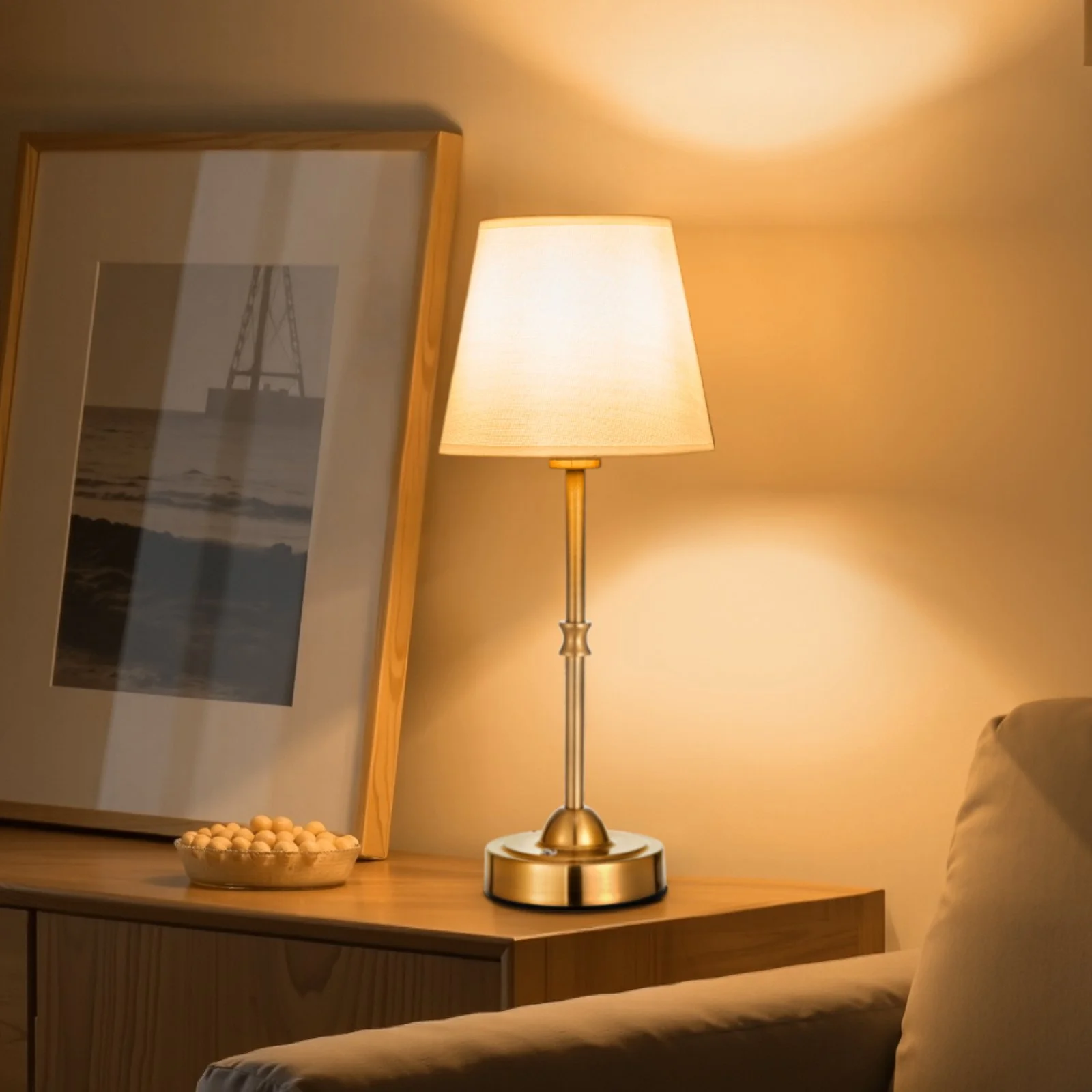 Cordless Table Lamp, 5200mAh Built-in Rechargeable Battery Desk Lamp, 3-Level Brightness, Fabric Shade, 2700-3000K Color Temperature, Table Light for Restaurant, Bedroom, Bar Counter, Gold