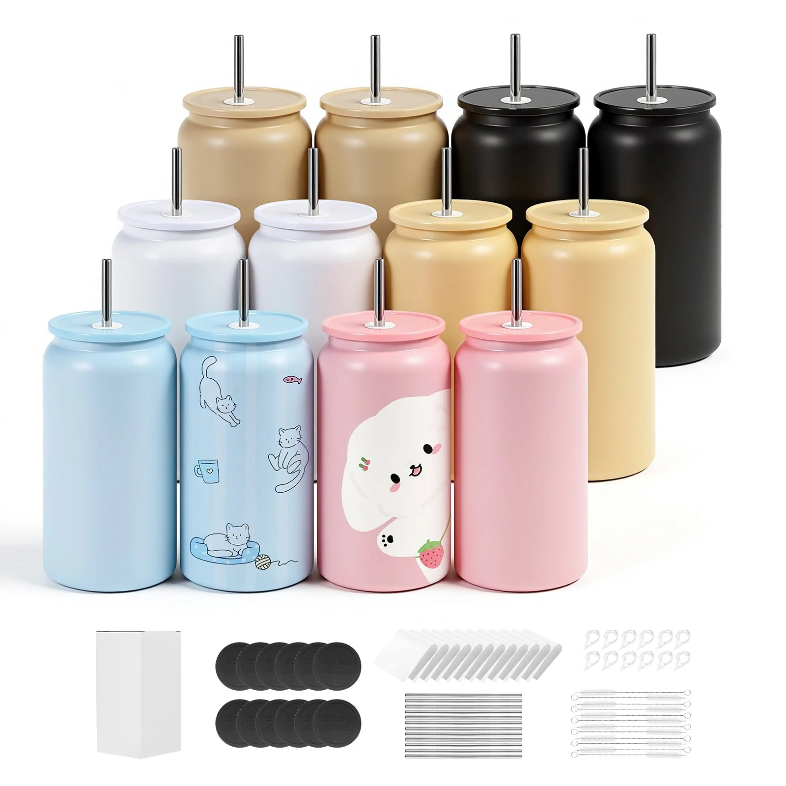 Sublimation Tumblers, 12 Pack, 16 oz Multicolored Tumblers Bulk, Stainless Steel Sublimation Cups with Lids and Straws, Double Wall Insulated Tumbler Blank, for DIY Personalized Customization