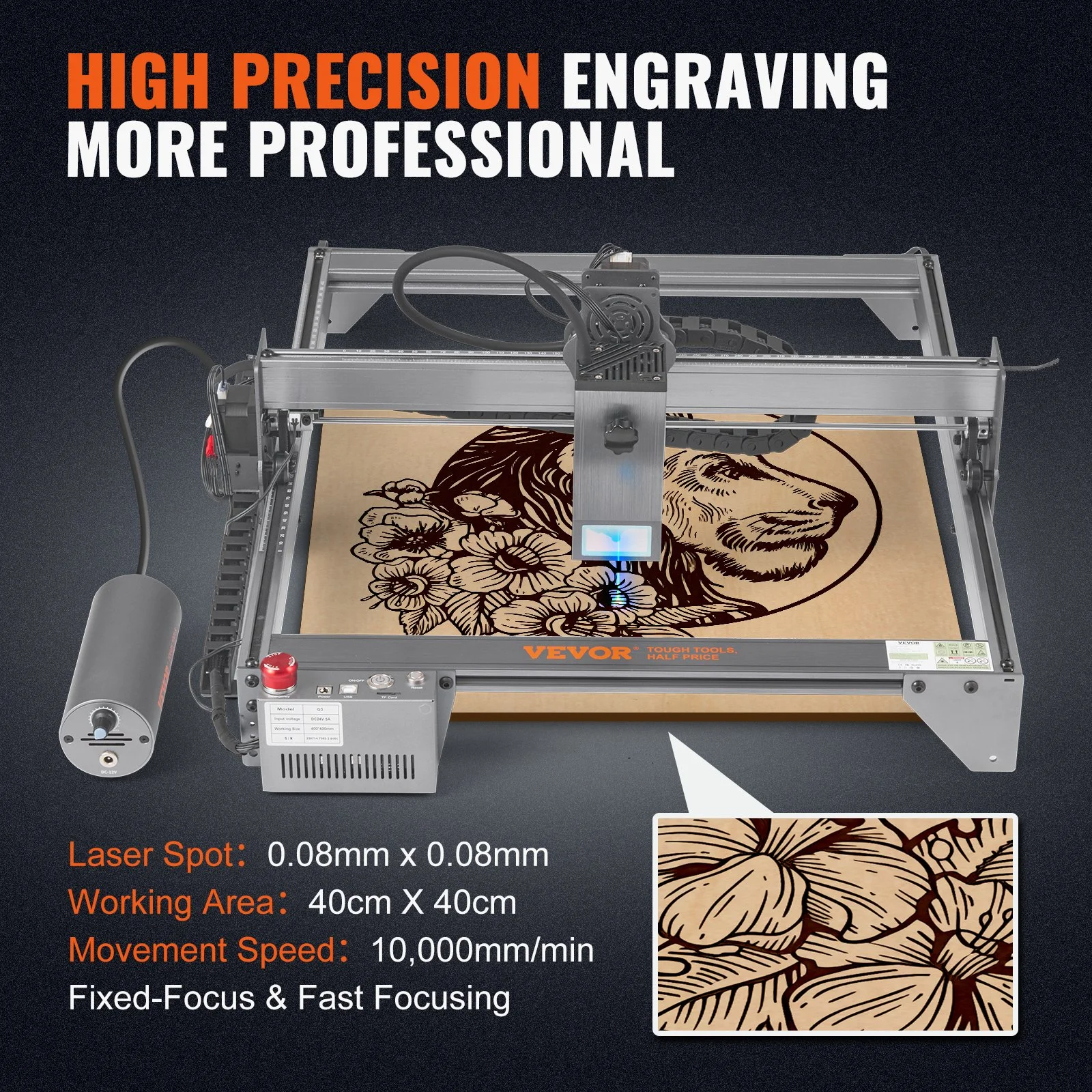 Laser Engraver, 20W Output Laser Engraving Machine, 15.7" x 15.7" Large Working Area, 10000mm/min Movement Speed, Compressed Spot with Eye Protection, Laser Cutter for Wood, Certain Metal - Image 7