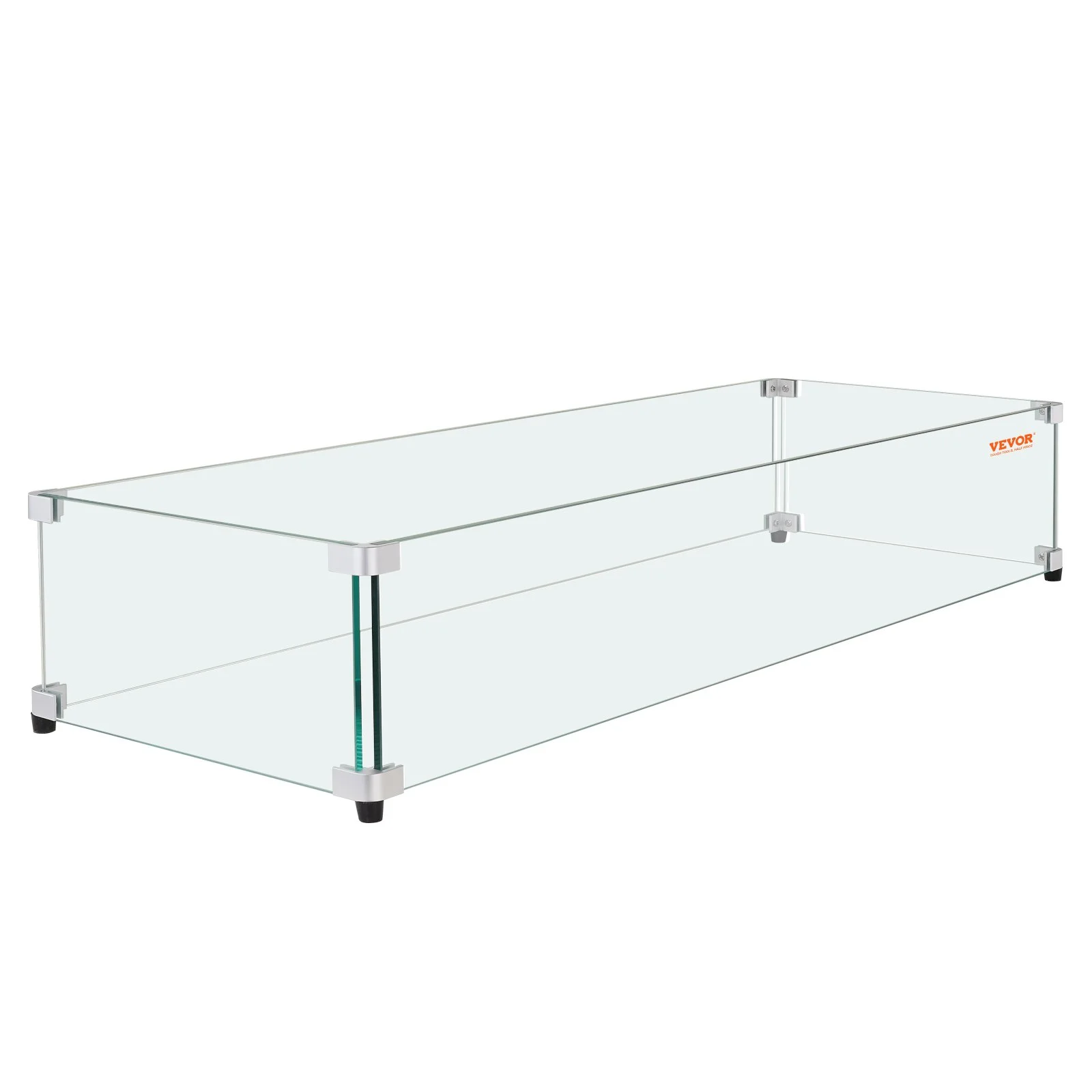 Glass Wind Guard for Rectangular Fire Pit Table 44 x 14 x 7.5 Inch, 0.31 inch Thick and Sturdy Tempered Glass Panel with Hard Aluminum Corner Bracket & Rubber Feet, Easy to Assemble