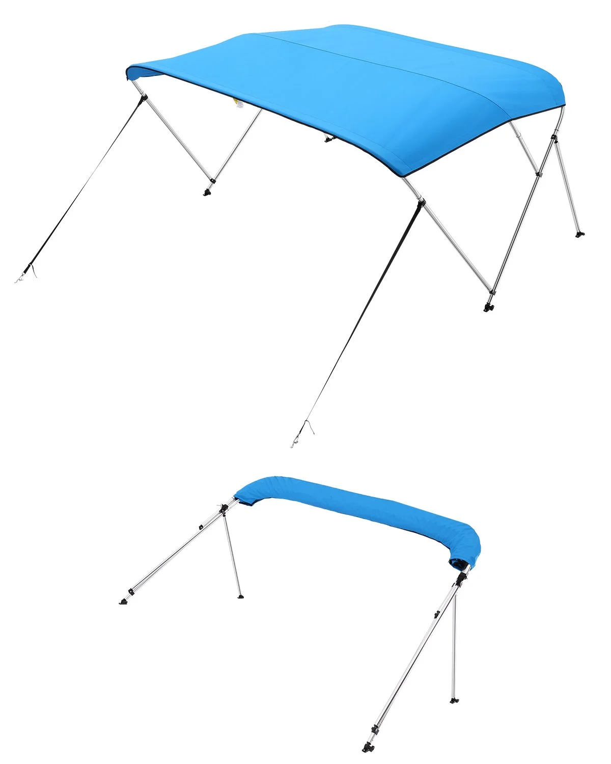 3 Bow Boat Bimini Top, 600D Polyester Canopy with Aluminum Alloy Frame, Waterproof & Sun Shade Boat Awning Canopy with Storage Bag, 2 Support Poles, 4 Straps, 72"Lx(73"-78")Wx46"H, Pacific Blue