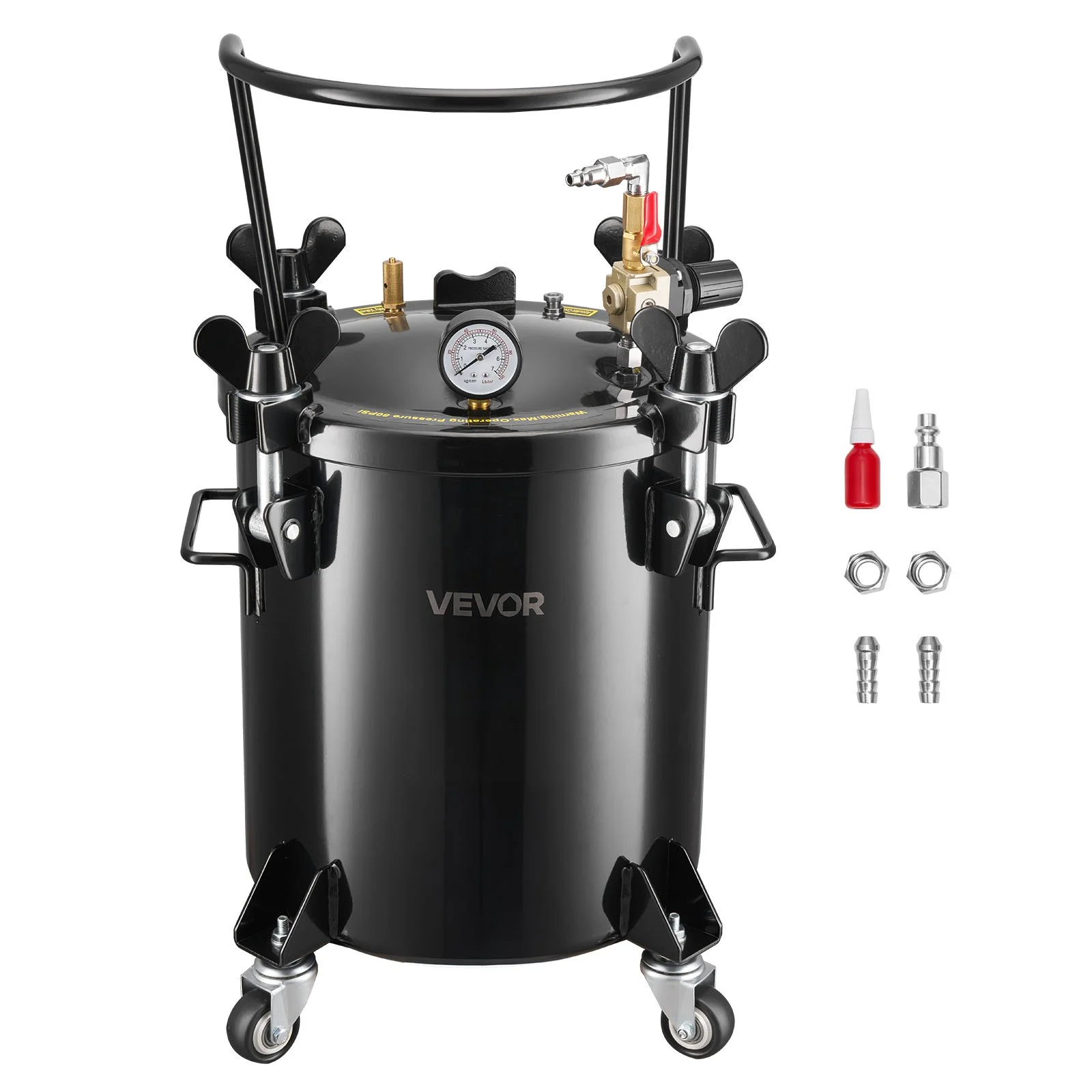 Pressure Pot Tank, 5.3 Gal/20 L Heavy Duty Steel Air Tool Pressure Pot, Pressures Pots with Three Quick-Connect Couplers for Home Use, DIY, Art Creations, Large-Diameter Tank
