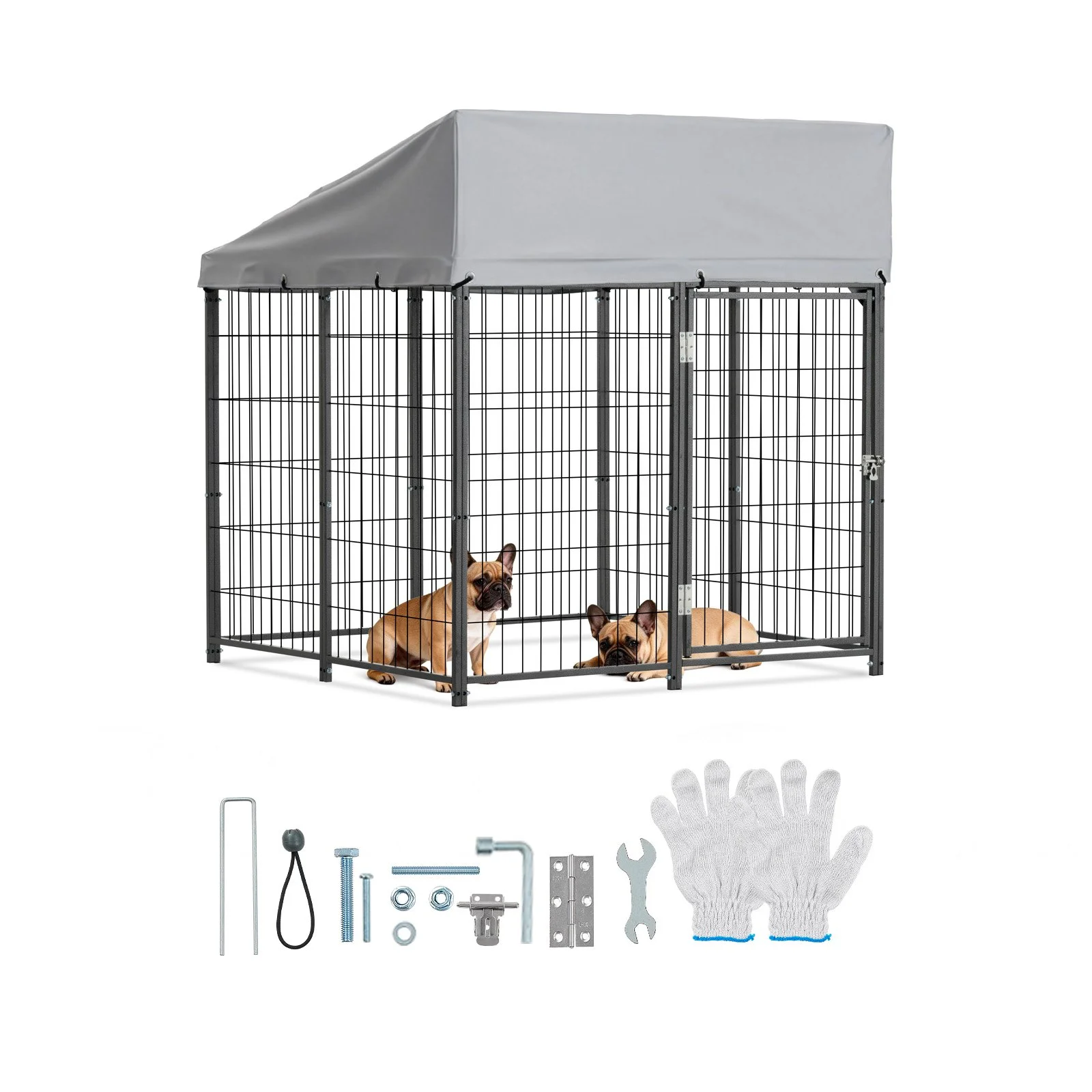 Outdoor Dog Kennel, 3.67 x 3.78 x 4.1 ft Large Dog Kennel with Secure Lock, Outside Dogs Enclosures with UV-Resistant & Waterproof Roof Cover, Heavy Duty Pet Crate Cage Run for Large Dogs