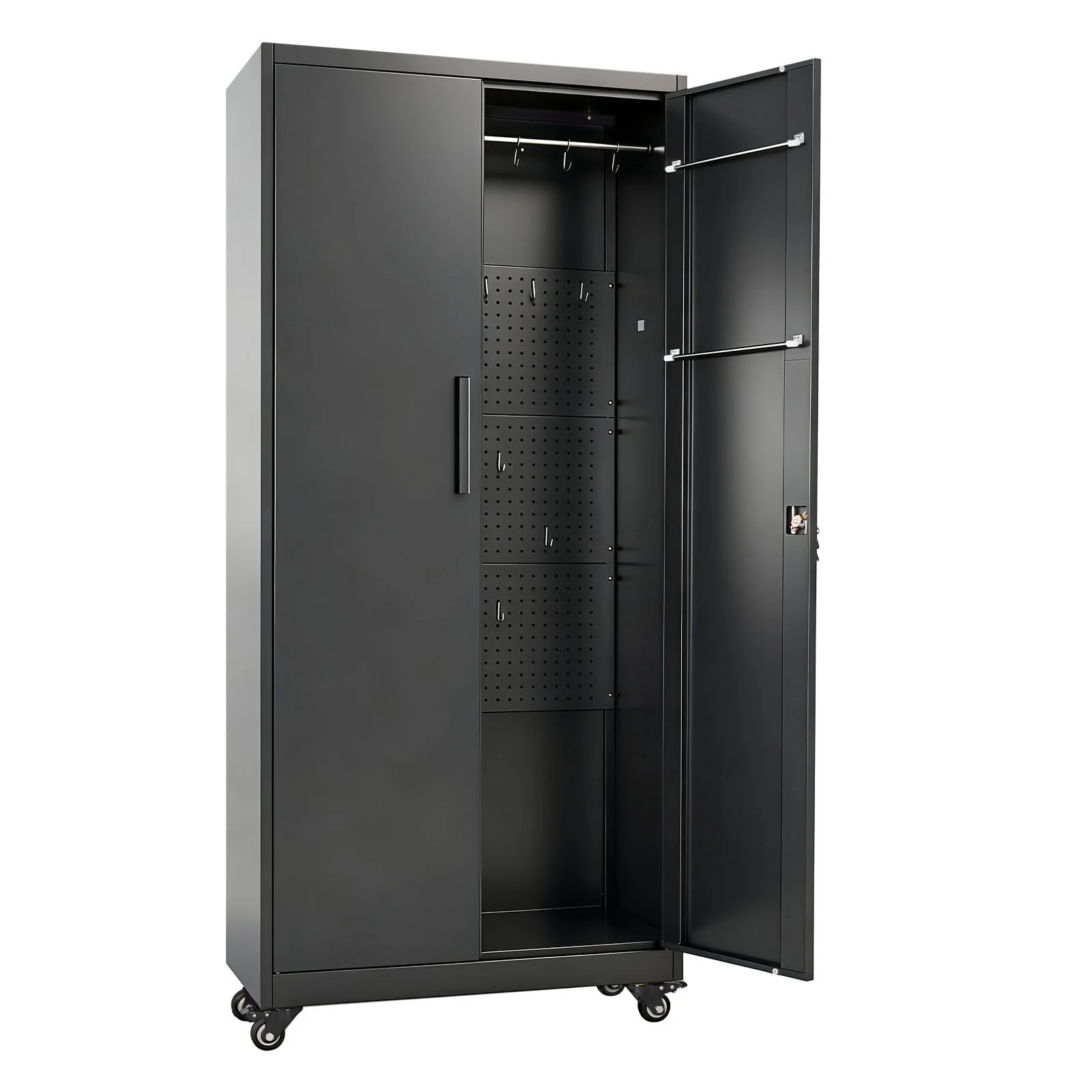 Metal Storage Cabinet, 70.6 in Rolling Steel Garage Cabinet with Adjustable Shelves, 2 Magnetic Doors, Hanging Rod & 3 Rod Hooks, 5 Tiers Lockable Tool Storage for Pantry, Warehouse, Basement - Image 8