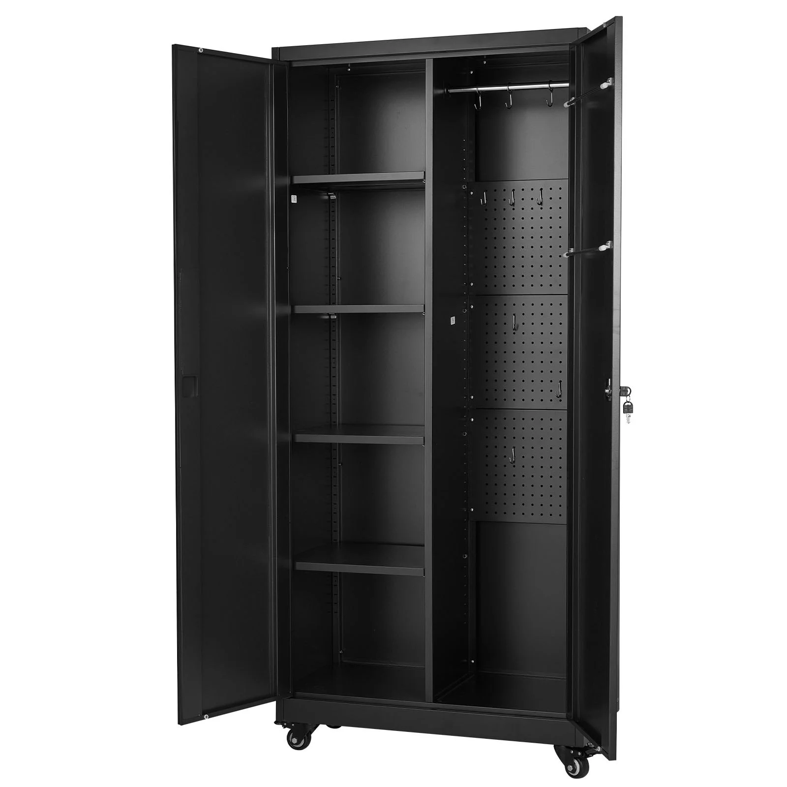 Metal Storage Cabinet, 70.6 in Rolling Steel Garage Cabinet with Adjustable Shelves, 2 Magnetic Doors, Hanging Rod & 3 Rod Hooks, 5 Tiers Lockable Tool Storage for Pantry, Warehouse, Basement - Image 11