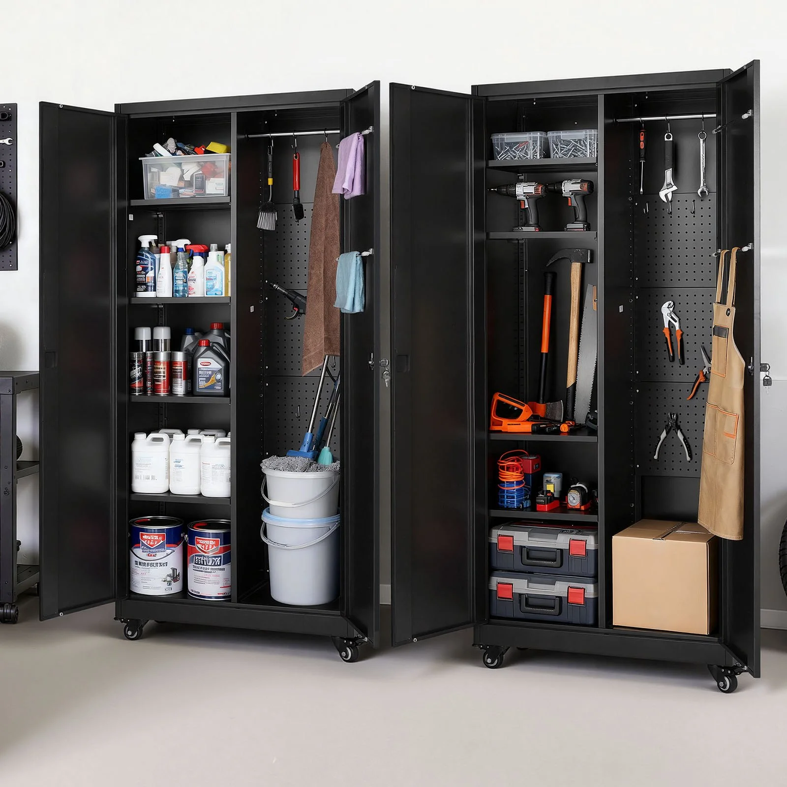 Metal Storage Cabinet, 70.6 in Rolling Steel Garage Cabinet with Adjustable Shelves, 2 Magnetic Doors, Hanging Rod & 3 Rod Hooks, 5 Tiers Lockable Tool Storage for Pantry, Warehouse, Basement - Image 6