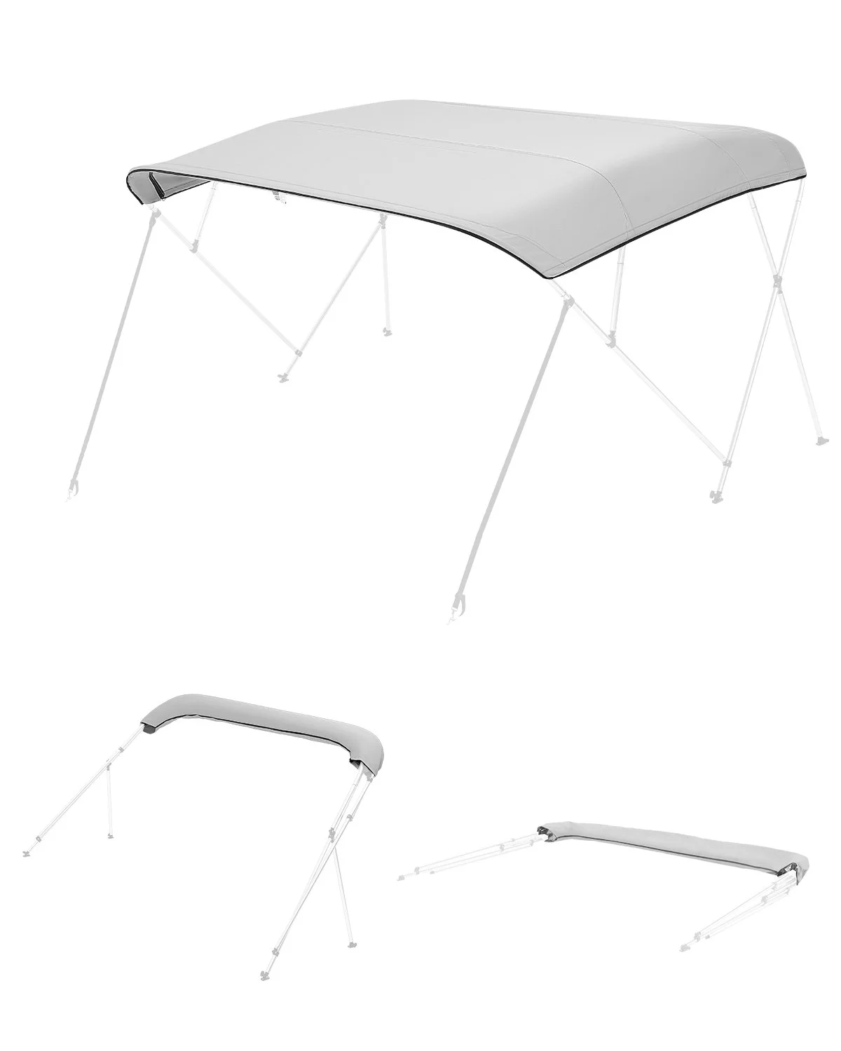 4 Bow Bimini Top Replacement Cover, 8 ft Long, Durable 600D Marine Grade Waterproof Sun Shade Boat Canopy with Storage Boot, Easy Install Zipper Sleeve Awning, 96"L x (91"-96")W, Gray (No Frame)
