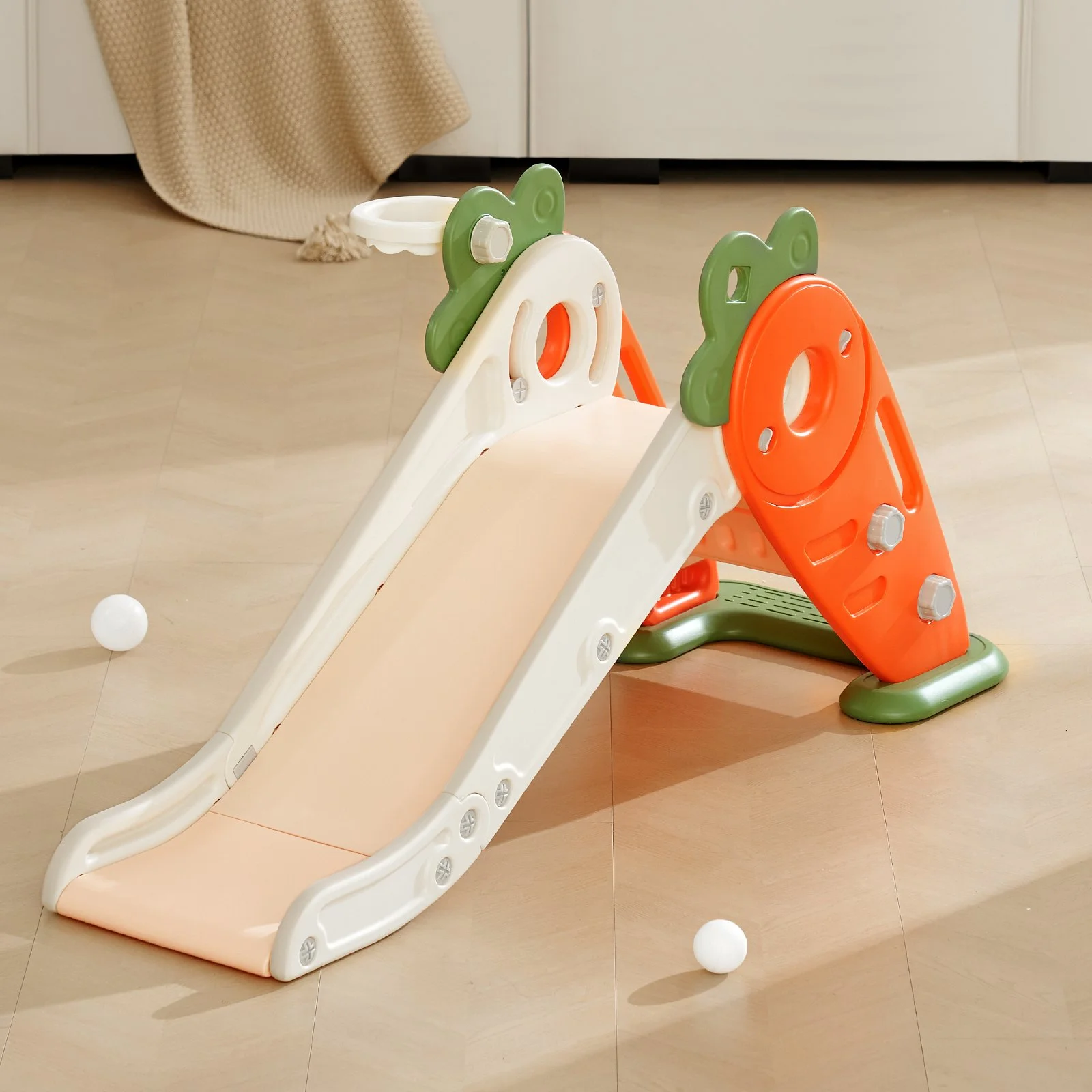 Toddler Slide, Kid Slide for Toddlers Age 1-12 w/ Climbable Ladders & Basketball Hoop, Indoor Outdoor Slide Playset for Kids Within 88lbs, Toddler Playground w/ Raised Handrail, Anti-Slip Strip - Image 8