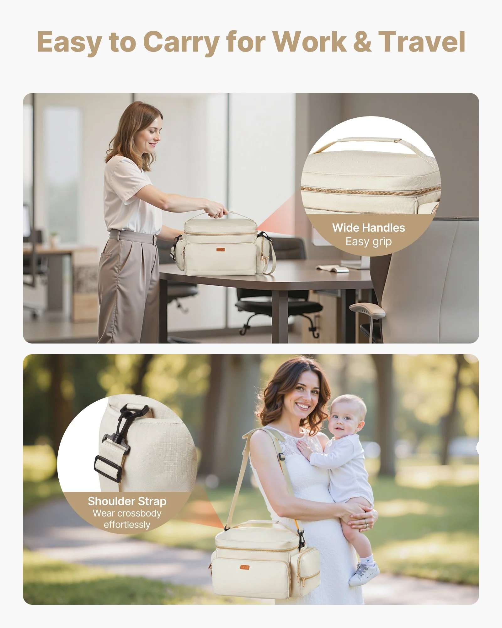 Breast Pump Bag, Breast Feeding Bag with Waterproof Mat, Fits for S1/S2, Pumping Accessories & Breastmilk Storage, Portable Pump Carrying Case for Work, Travel and Family Use, Beige - Image 9