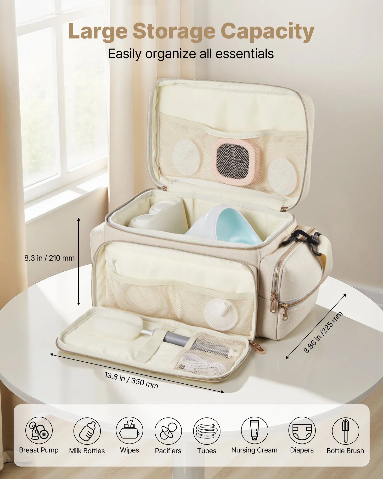 Breast Pump Bag, Breast Feeding Bag with Waterproof Mat, Fits for S1/S2, Pumping Accessories & Breastmilk Storage, Portable Pump Carrying Case for Work, Travel and Family Use, Beige - Image 11
