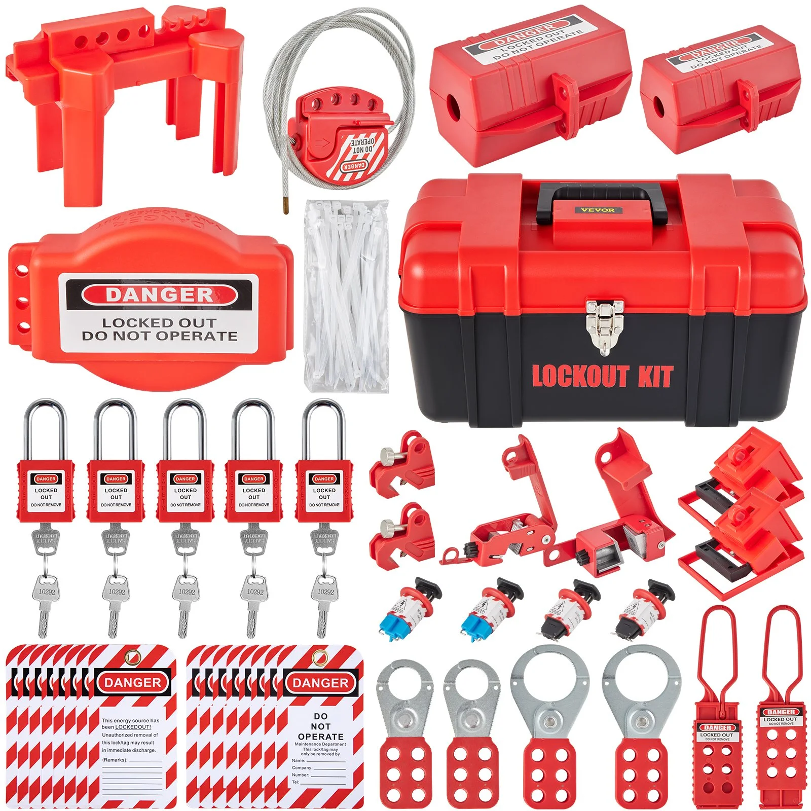 43 PCS Lockout Tagout Kits, Electrical Safety Loto Kit Includes Padlocks, 5 Kinds of Lockouts, Hasps, Tags & Ties, Box, Lockout Safety Tools for Electrical Risk Removal in Industrial, Machinery