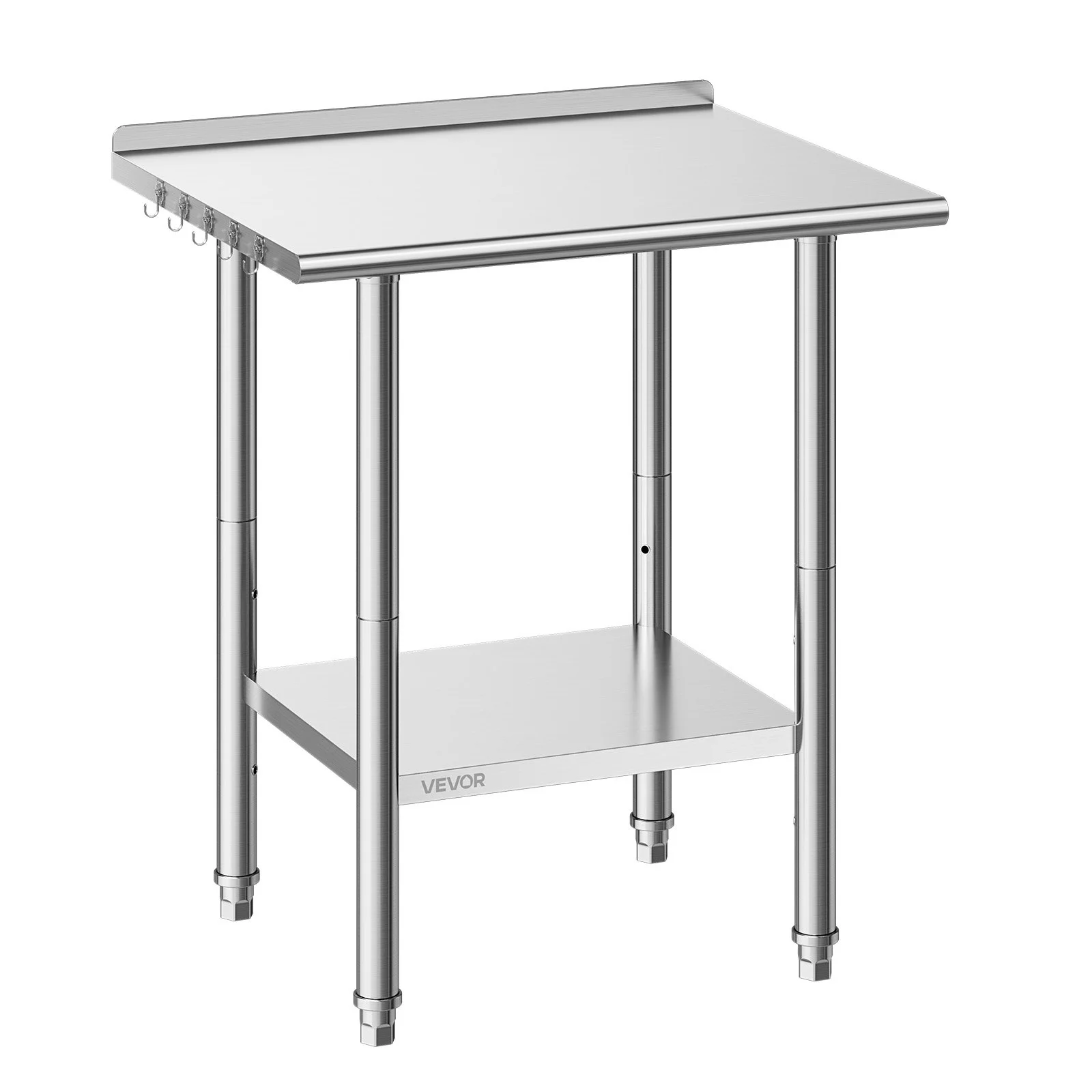 Stainless Steel Work Table, 24x30 Inch Food Prep Table with Backsplash, Commercial Kitchen Workstation with Adjustable Undershelf, Metal Heavy Duty Utility Worktable, for Restaurant Home Outdoor