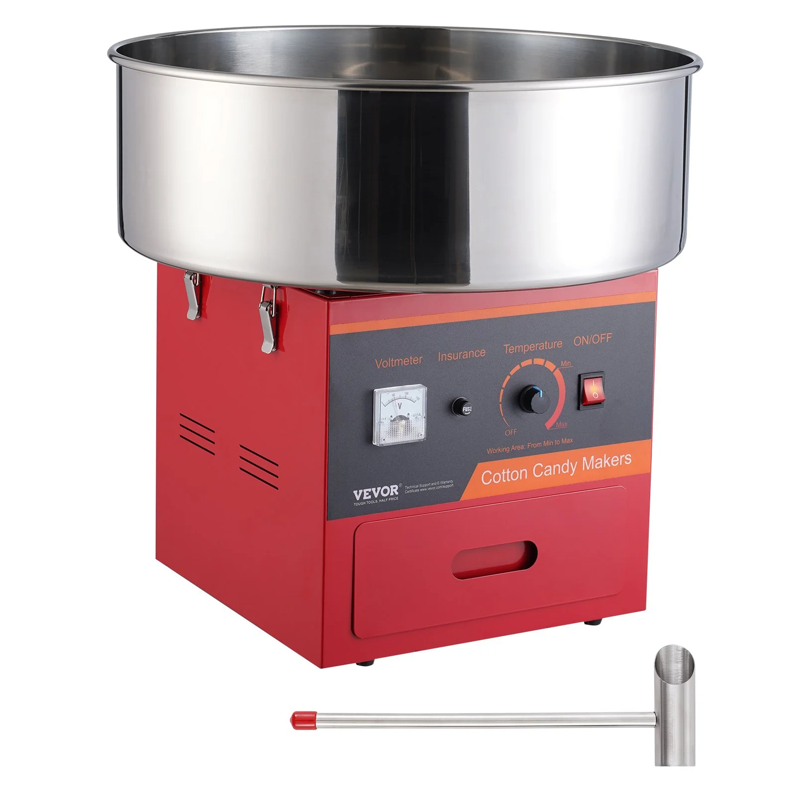 Electric Cotton Candy Machine, 1000W Candy Floss Maker, Commercial Cotton Candy Machine with Stainless Steel Bowl, Sugar Scoop, and Drawer, Perfect for Home Kids Birthday, Family Party, Red