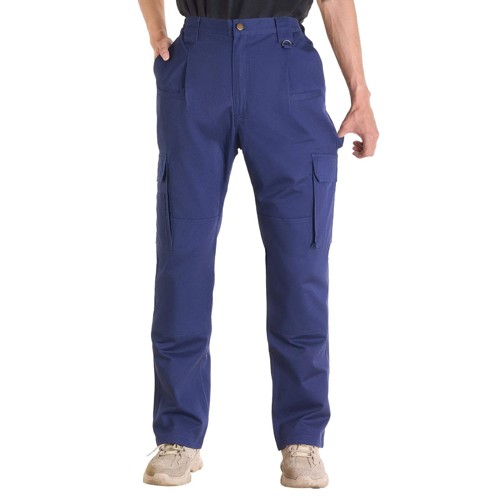 FR Pants for Men, 9 oz 100% Cotton, Flame-Resistant Cargo Pants with Multi-Pockets and Elastic Waist, Reinforced Tear-proof Stitching, Ideal for Welding Work and Casual Wear, XL Size, Dark Blue