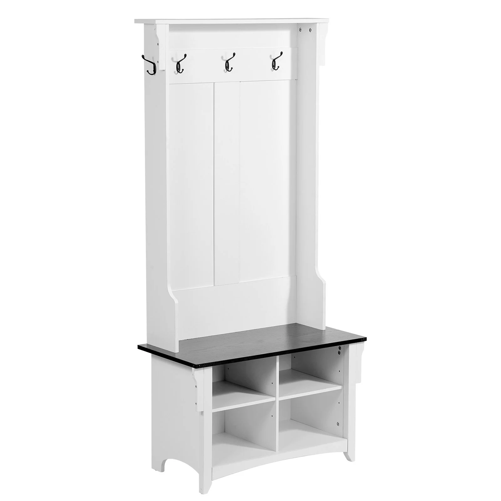 Hall Tree Entryway Bench, Coat Rack with Shoe Storage, 32" Wide Mudroom bench with Storage and Seating, Adjustable Shelves and 5 Hanging Hooks with 4 Storage Drawers,for Mudroom,Entryway,Hallway