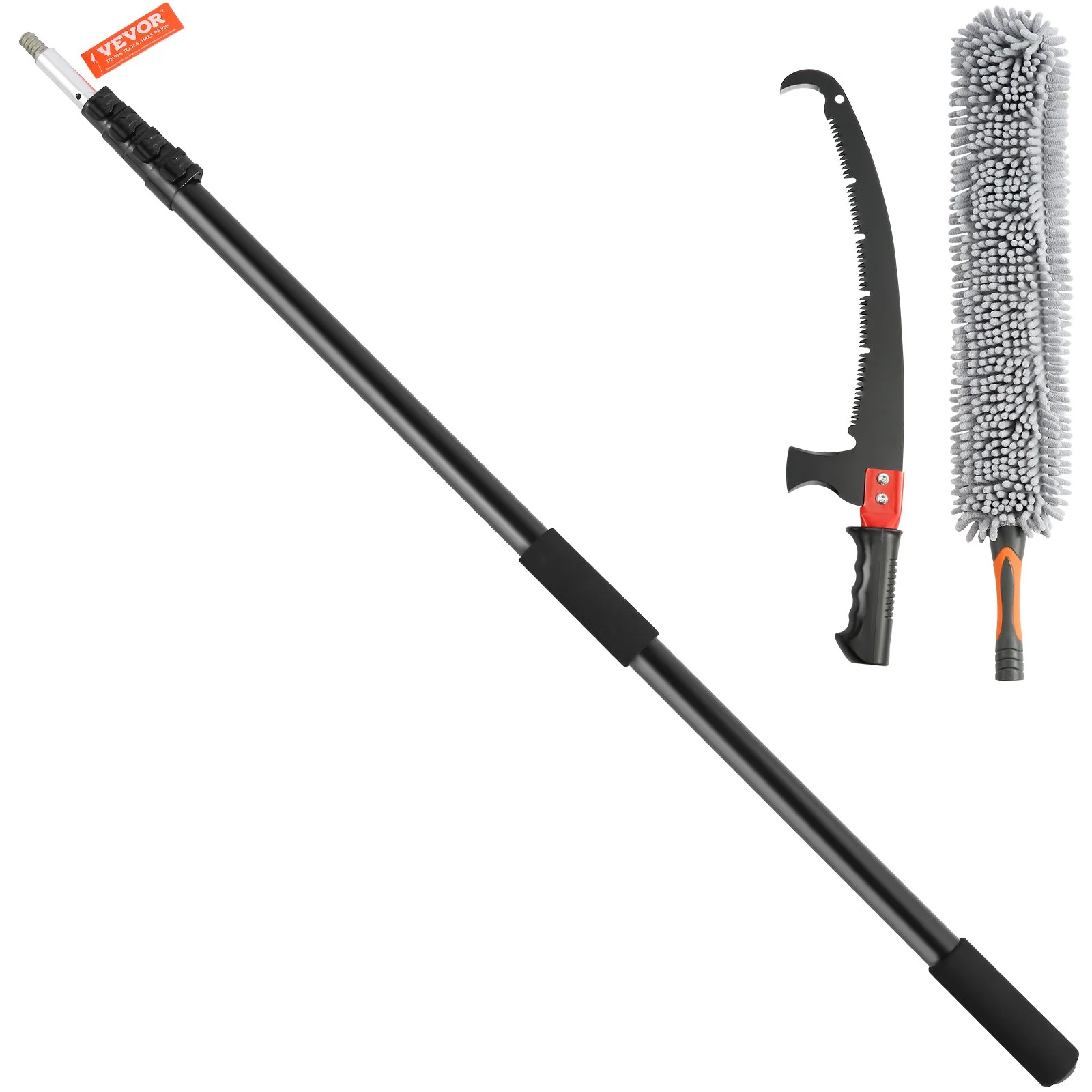 Manual Pole Saw, 4.9-20 ft Extendable Tree Pruner, Sharp Steel Blade for High Branches Trimming, with Lightweight Aluminum Alloy Handle and a Chenille Brush, for Pruning Palms and Shrubs