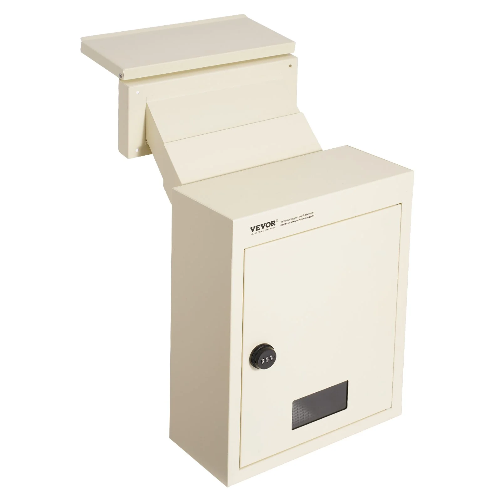 Through The Wall Drop Box, Heavy Duty Steel Through the Wall Mailbox with 2.8-7.9" 13" Combination Lock, 12.5x6.3x16.9" Mail Drop Box, Beige