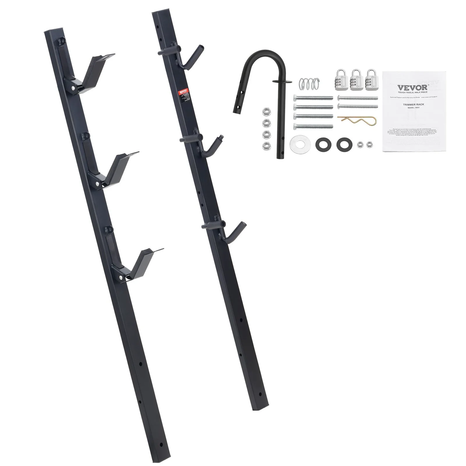 Trimmer Rack, 3 Place Weeder Trimmer Rack, Locking Trim Holder Landscape Trailer Rack Carrier Mount on Open Pickup/Trailer Enclosed Trailers, Pair