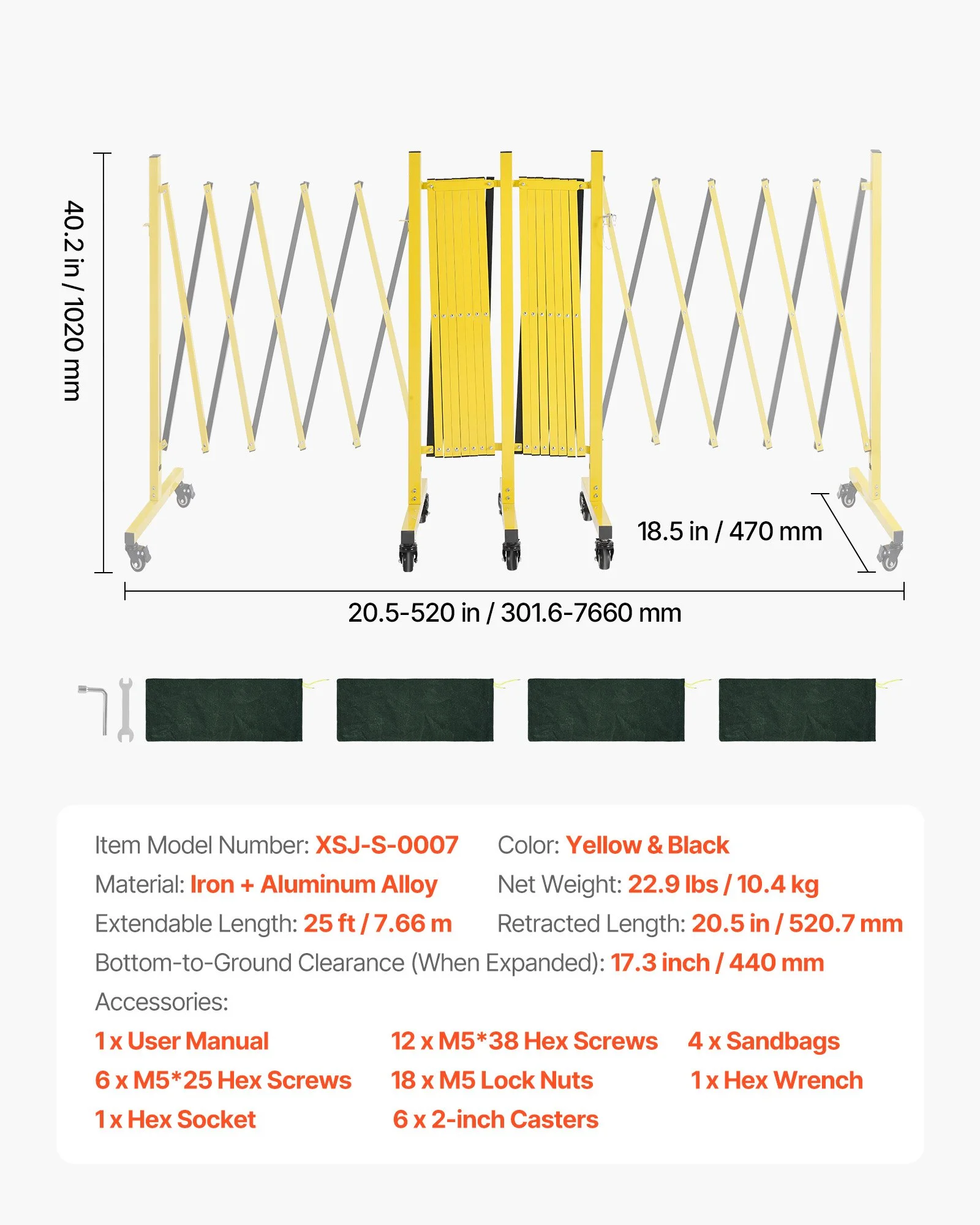 Double Expandable Barricades, 25FT Industrial Safety Barriers, Flexible Mobile Barricade with Locking Casters, Portable Folding Security Gate Metal Traffic Fence for Driveway Warehouse Elevator - Image 3