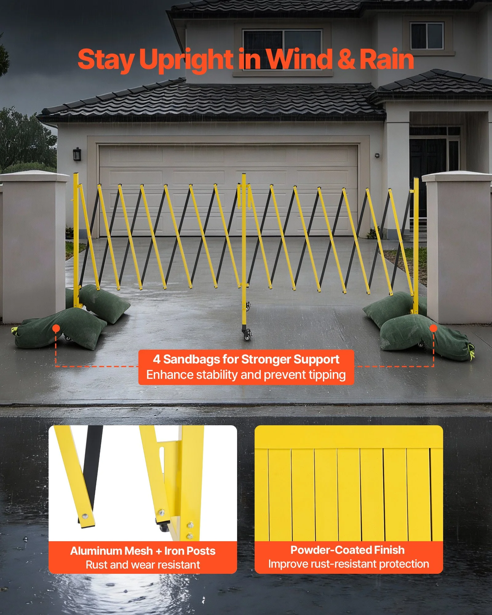 Double Expandable Barricades, 25FT Industrial Safety Barriers, Flexible Mobile Barricade with Locking Casters, Portable Folding Security Gate Metal Traffic Fence for Driveway Warehouse Elevator - Image 6