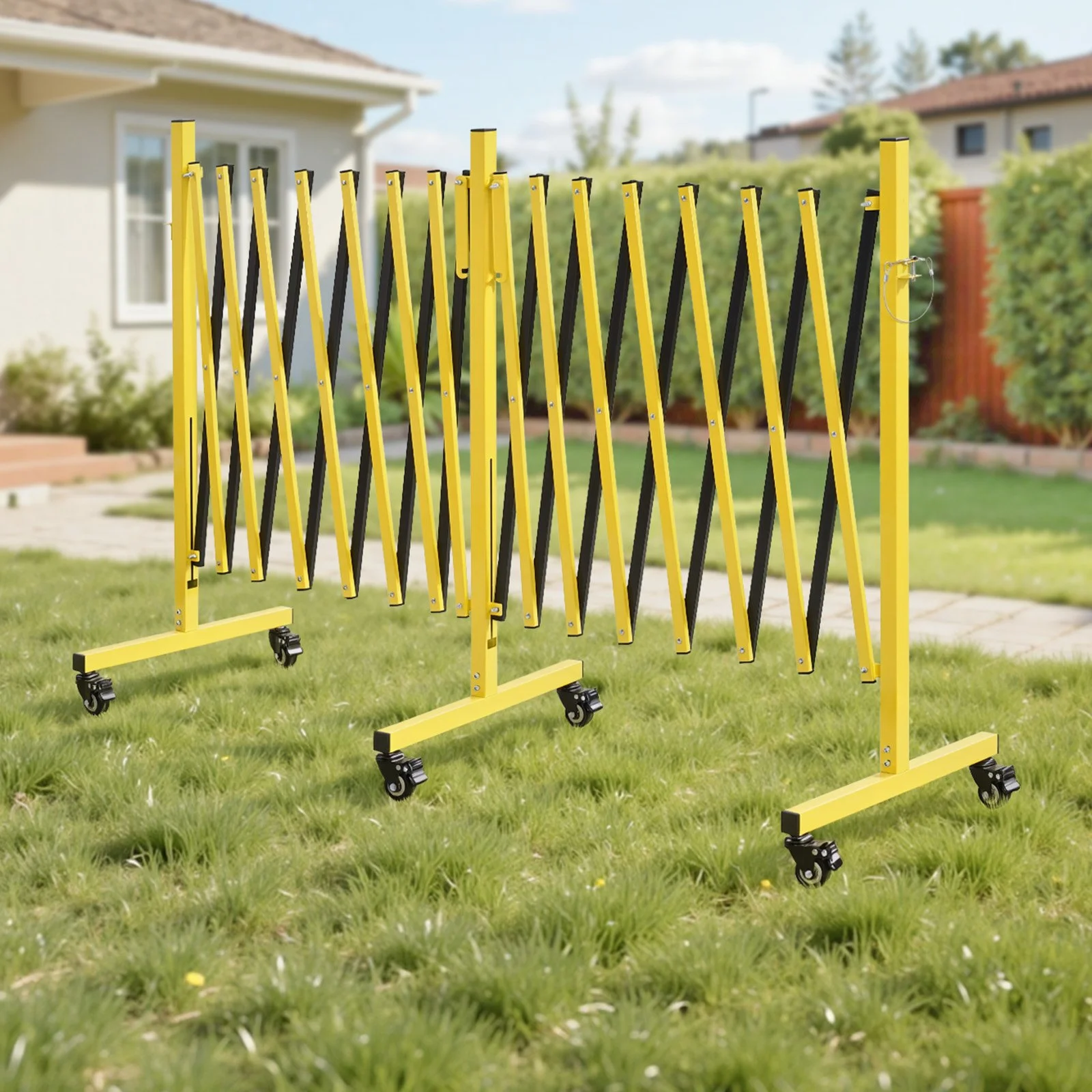 Double Expandable Barricades, 25FT Industrial Safety Barriers, Flexible Mobile Barricade with Locking Casters, Portable Folding Security Gate Metal Traffic Fence for Driveway Warehouse Elevator - Image 4