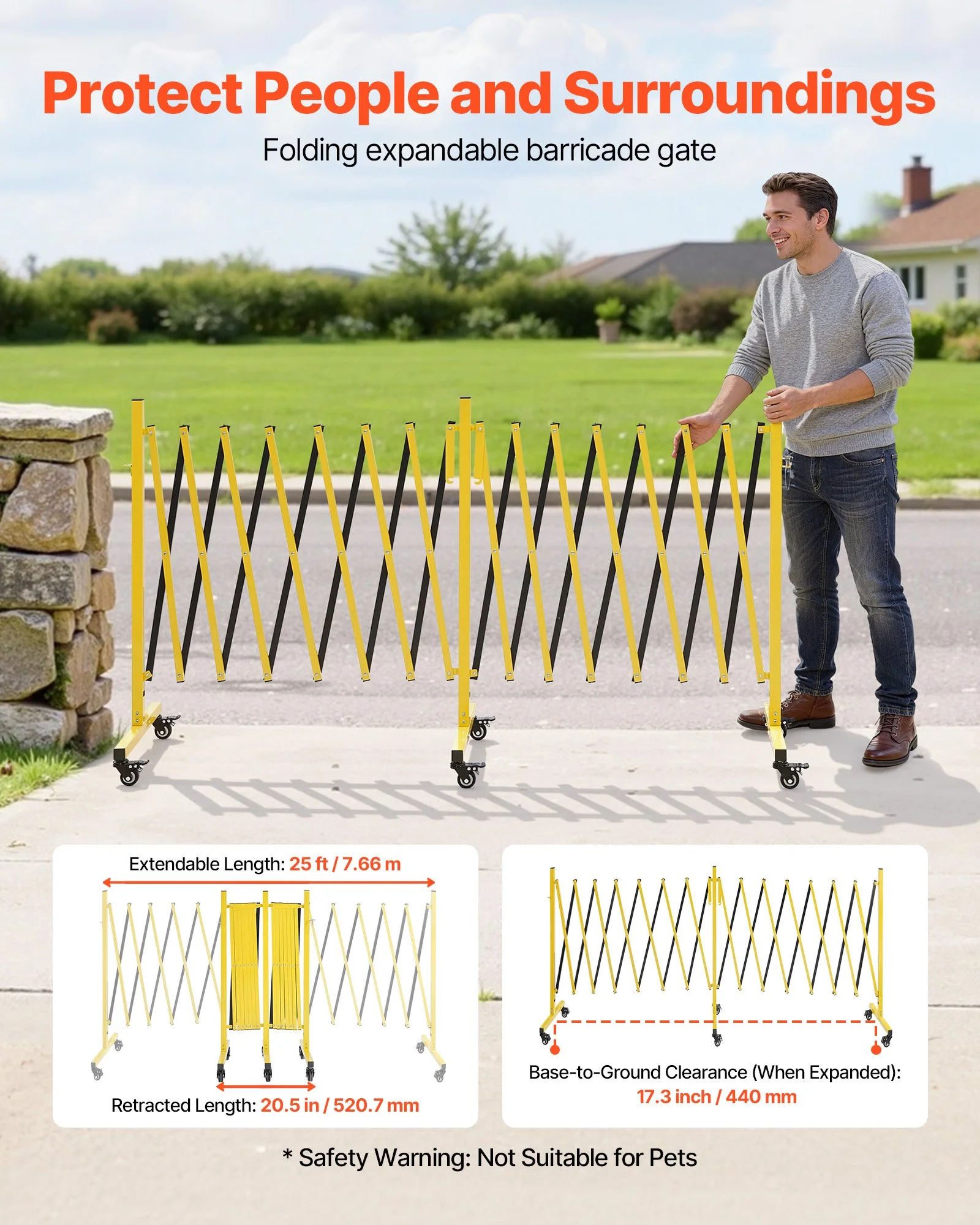 Double Expandable Barricades, 25FT Industrial Safety Barriers, Flexible Mobile Barricade with Locking Casters, Portable Folding Security Gate Metal Traffic Fence for Driveway Warehouse Elevator - Image 8