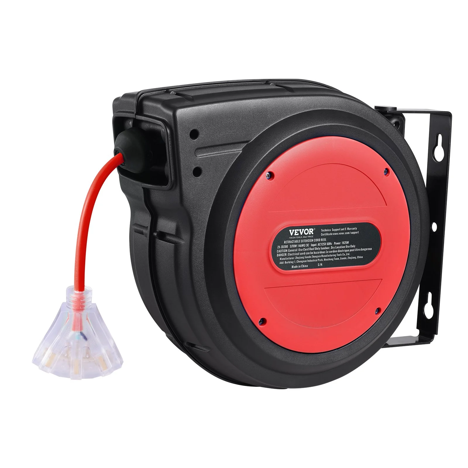 Retractable Extension Cord Reel, 75 FT, Heavy Duty 14AWG/3C SJTOW Retractable Power Cord with Lighted Triple Tap Outlet, 13 Amp Circuit Breaker 180° Swivel Bracket for Ceiling or Wall Mount - Image 10