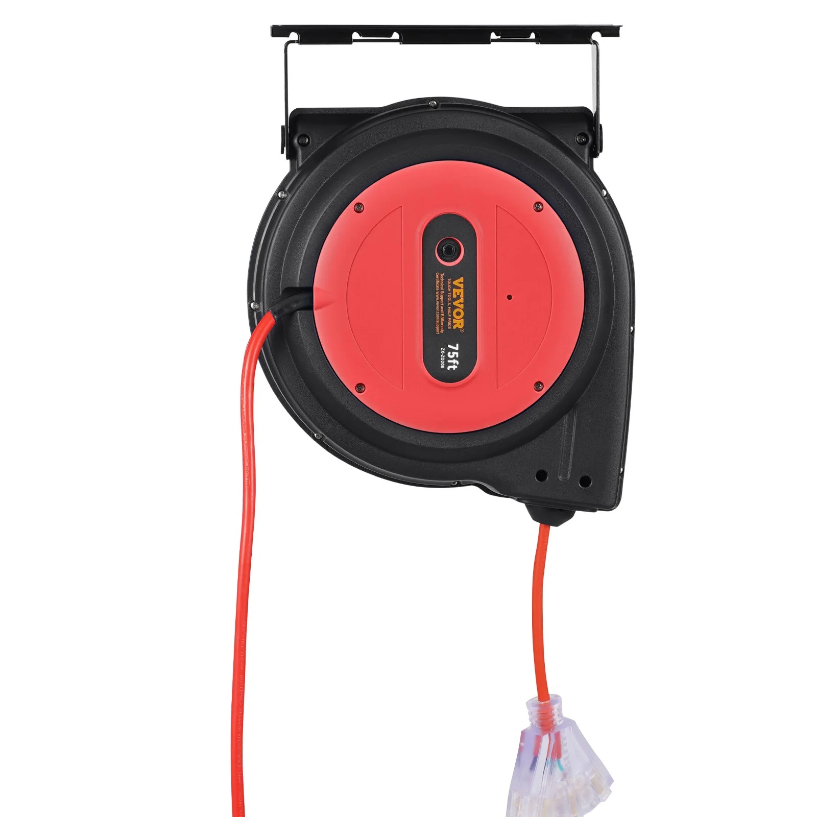 Retractable Extension Cord Reel, 75 FT, Heavy Duty 14AWG/3C SJTOW Retractable Power Cord with Lighted Triple Tap Outlet, 13 Amp Circuit Breaker 180° Swivel Bracket for Ceiling or Wall Mount - Image 12