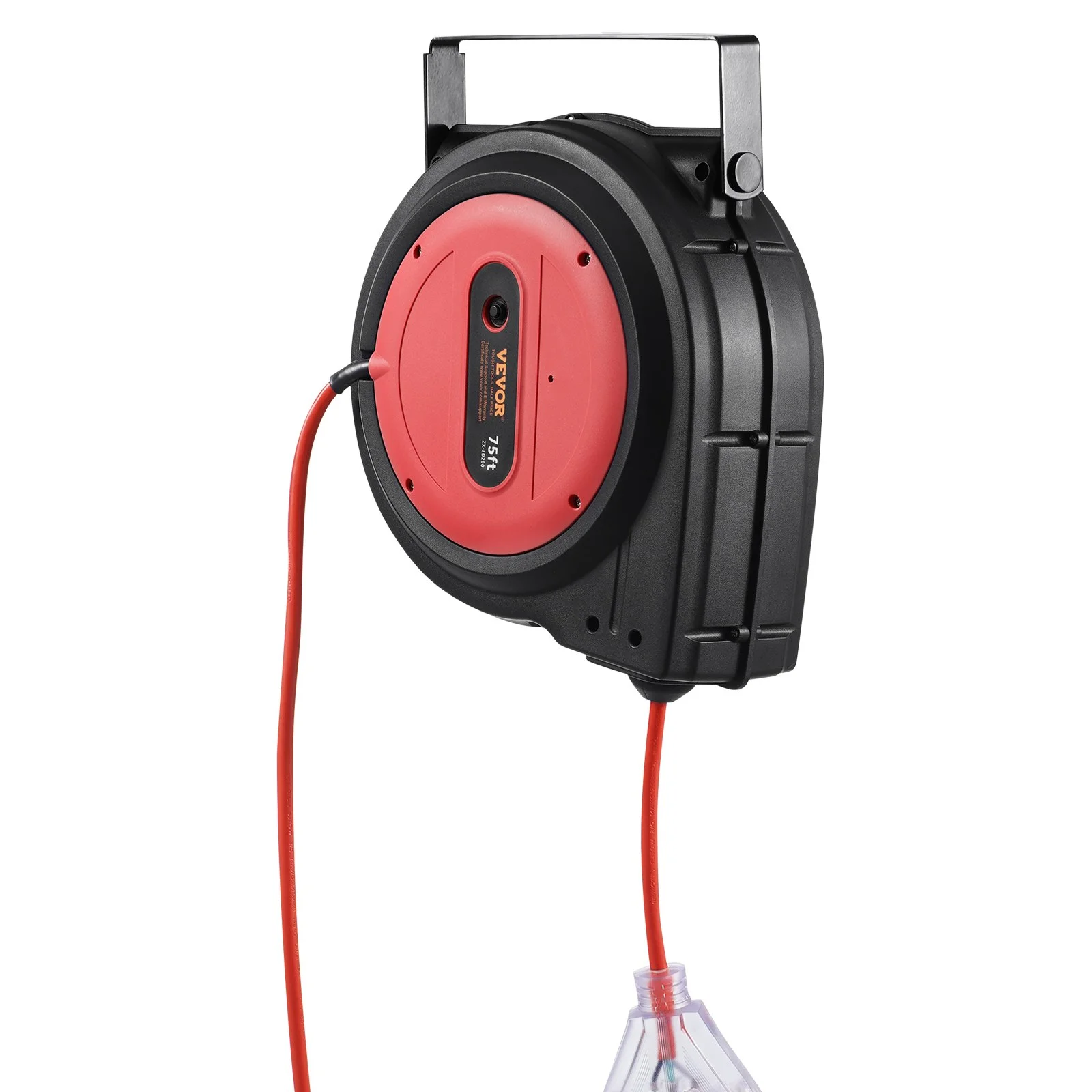 Retractable Extension Cord Reel, 75 FT, Heavy Duty 14AWG/3C SJTOW Retractable Power Cord with Lighted Triple Tap Outlet, 13 Amp Circuit Breaker 180° Swivel Bracket for Ceiling or Wall Mount - Image 11