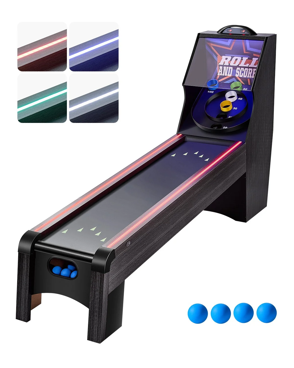 9' Roll and Score Classic Arcade Game Table, Skee Ball Arcade, with LED Electronic Scorer & Track Lighting, Sound, Automatic Ball Return, Adults Kids Home Recreation Game Room, 4 Balls Included