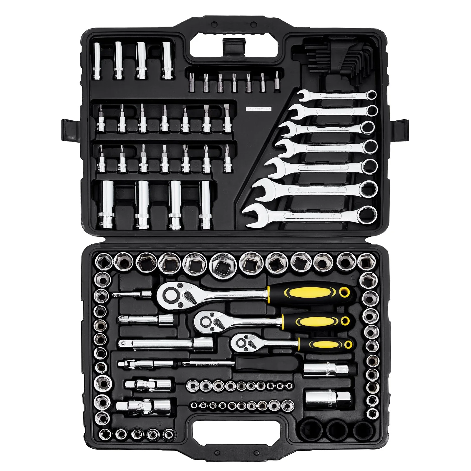 121-Piece Mechanics Tool Set, 1/4" 3/8" 1/2" Drive Sockets, SAE and Metric Mechanic Tool Kit with Bits, Wrenches, Ratchet Handle, Accessories, and Plastic Storage Case, for Automotive Repair