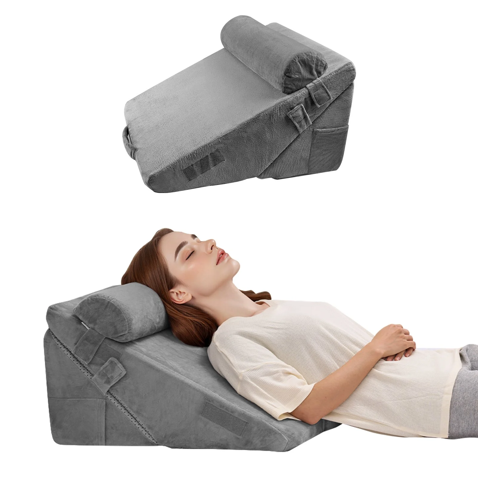 Bed Wedge Pillow for Sleeping, 3 Pcs Adjustable Orthopedic Bed Wedge Set, with Washable Cover & Foam Support, Post Surgery Pillow for Acid Reflux, Back Pain, Snoring Relief & GERD, Dark Grey