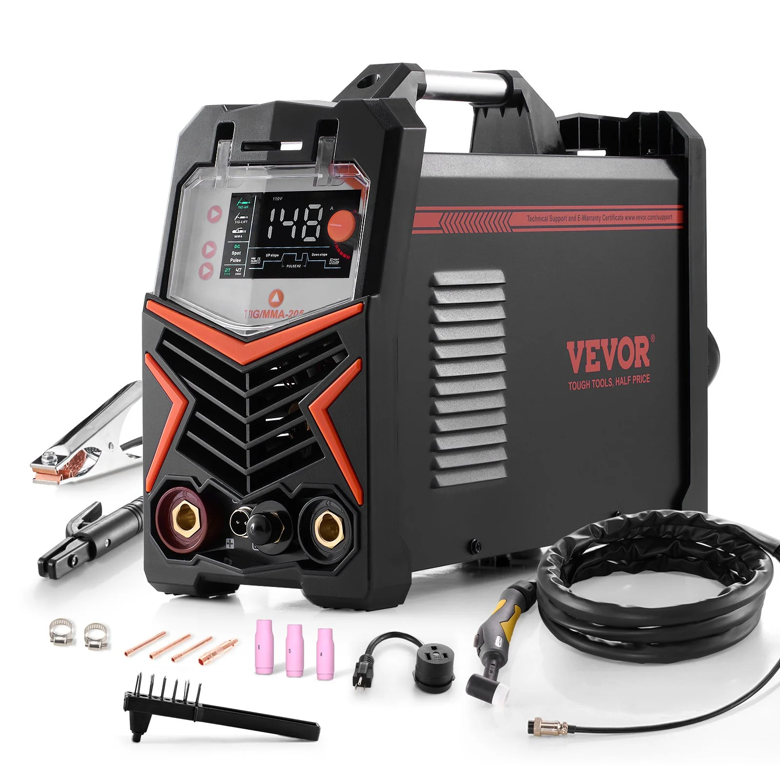 TIG Welder, 205A 3-In-1 Welding Machine (Large LED Display)- DC TIG/DC Pulse TIG/MMA(Stick), 110&220V Dual Voltage Electric Welder with IGBT Inverter High-Frequency Start