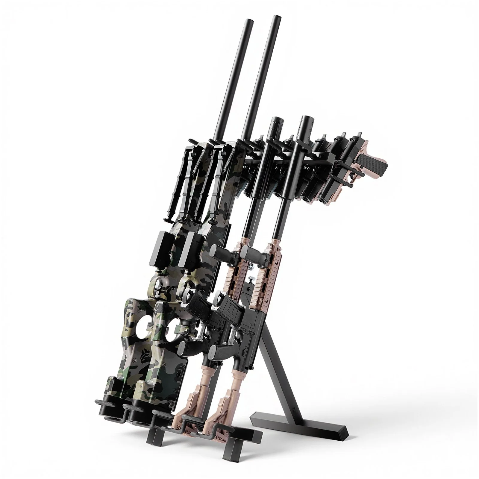 Gun Rack, Portable, Folding Heavy Duty Steel Rifle Shotgun Rack Stand, Freestanding Indoor Outdoor Gun Display Storage, Holds Up to 7 Pistols and 4 Rifles or Shotguns, for Shooting Hunting Range