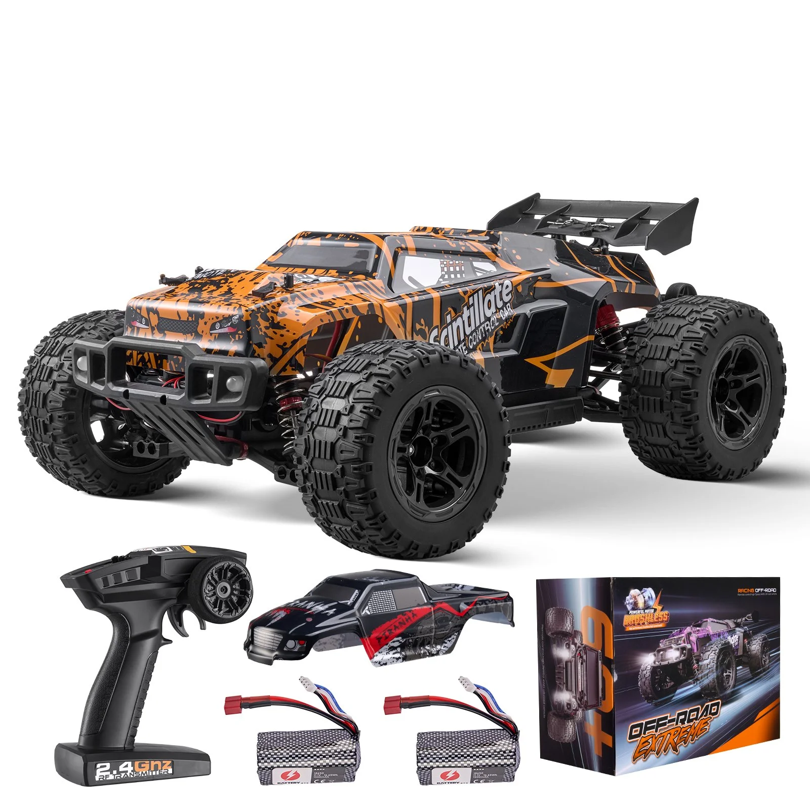 Remote Control Car, 1:10 Scale RC Car for Kids,  All Terrain 4WD Off-Road Truck with 45° Wheelie & Adjustable Speed, 50 km/h High-Speed Hobby RC Racing Car Toy, Ideal Gift for 8+ Year Kids, IPX4