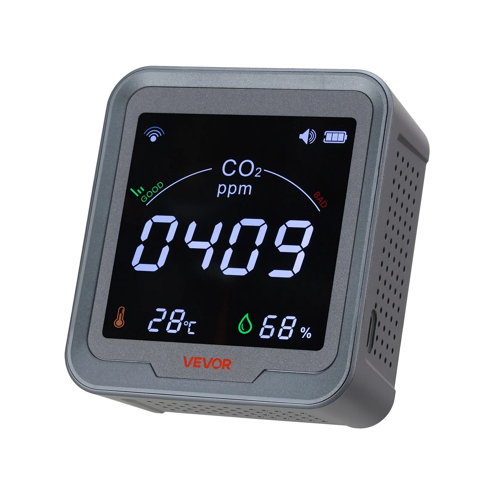 Carbon Dioxide Monitor, CO2 Controller with Temperature and Humidity Display, NDIR Sensor Carbon Dioxide Detector, for Outdoors, Home, Office, Car, Wall-Mounted Use