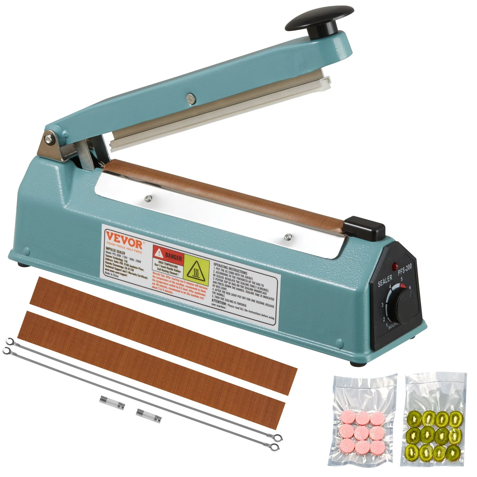 Impulse Sealer 8 inch, Manual Heat Seal Machine with Adjustable Heating Mode, Iron Shrink Wrap Bag Sealers for Plastic Mylar PE PP Bags, Portable Poly Bag Sealing Machine with Extra Replace Kit