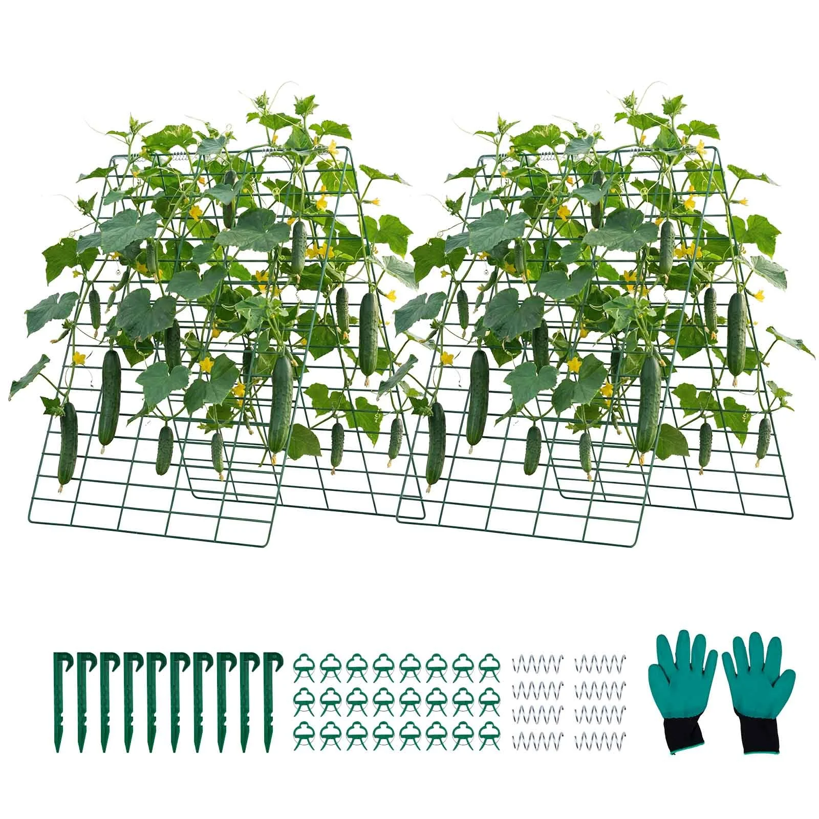 Cucumber Trellis 4 Pack, A-Frame Garden Trellises for Raised Bed, Metal Rustproof Coating Plant Support for Vine, Climbing Plants, Peas, Beans, Zucchini, Tomato, Flower (35.43 x 27.56 in x 4PCS)