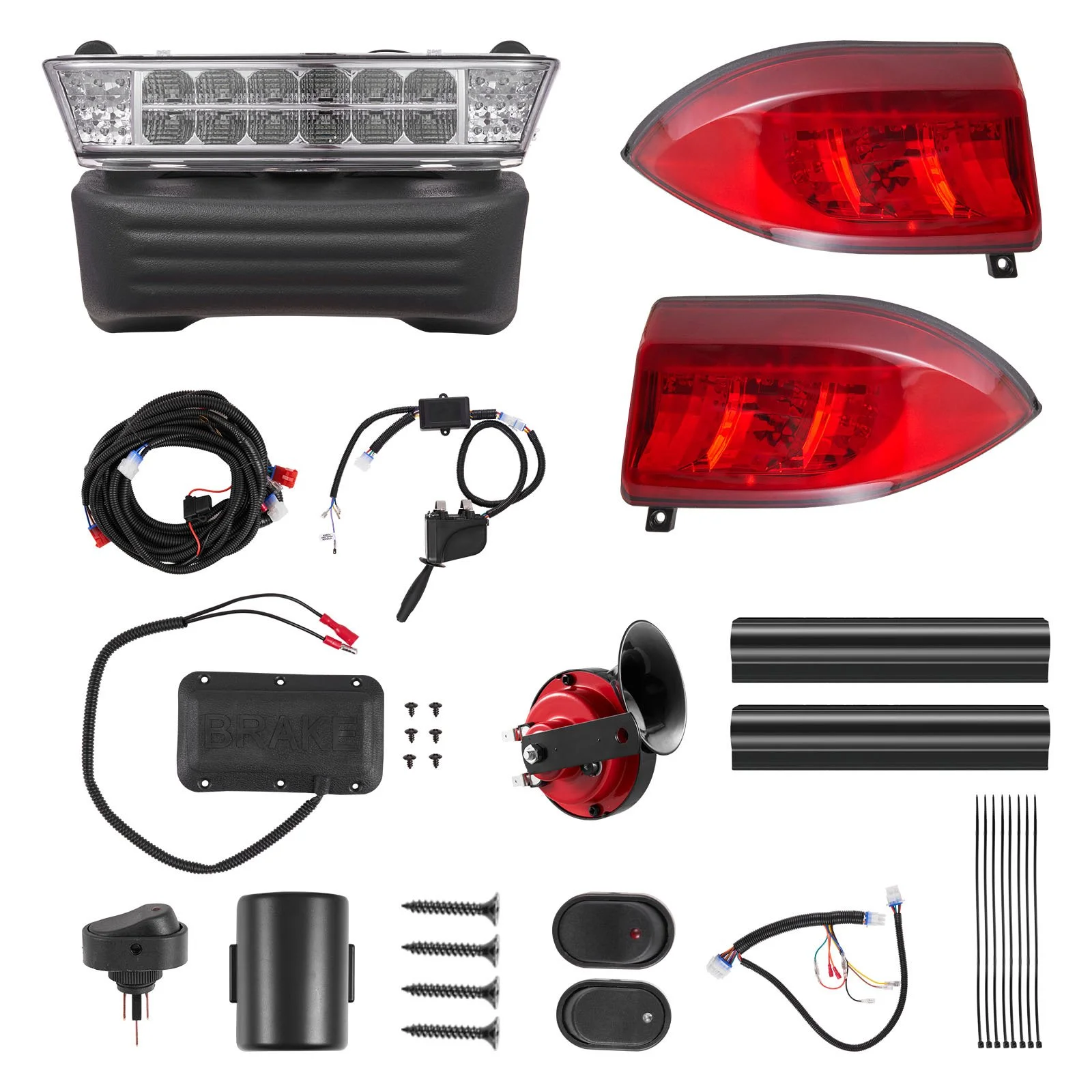 Golf Cart Light Kit, 12V, Street Legal LED Headlight and Taillight Kit with Wiring Harness, Turn Signals, Hazard Light, Switch Horn, Brake Pad, ABS Housing, for Club Car Precedent 2004-2008