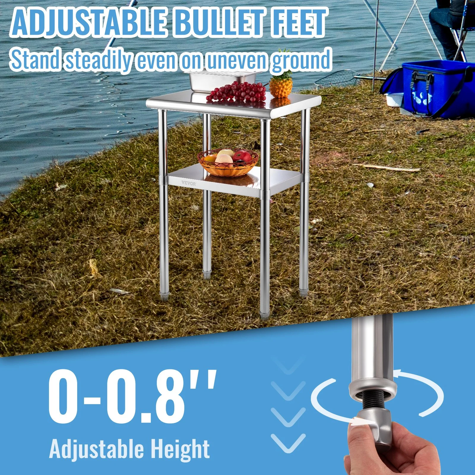 Stainless Steel Prep Table, 24 x 18 x 36 Inch, 600lbs Load Capacity Heavy Duty Metal Worktable with Adjustable Undershelf & Feet, Commercial Workstation for Kitchen Restaurant Garage Backyard - Image 5
