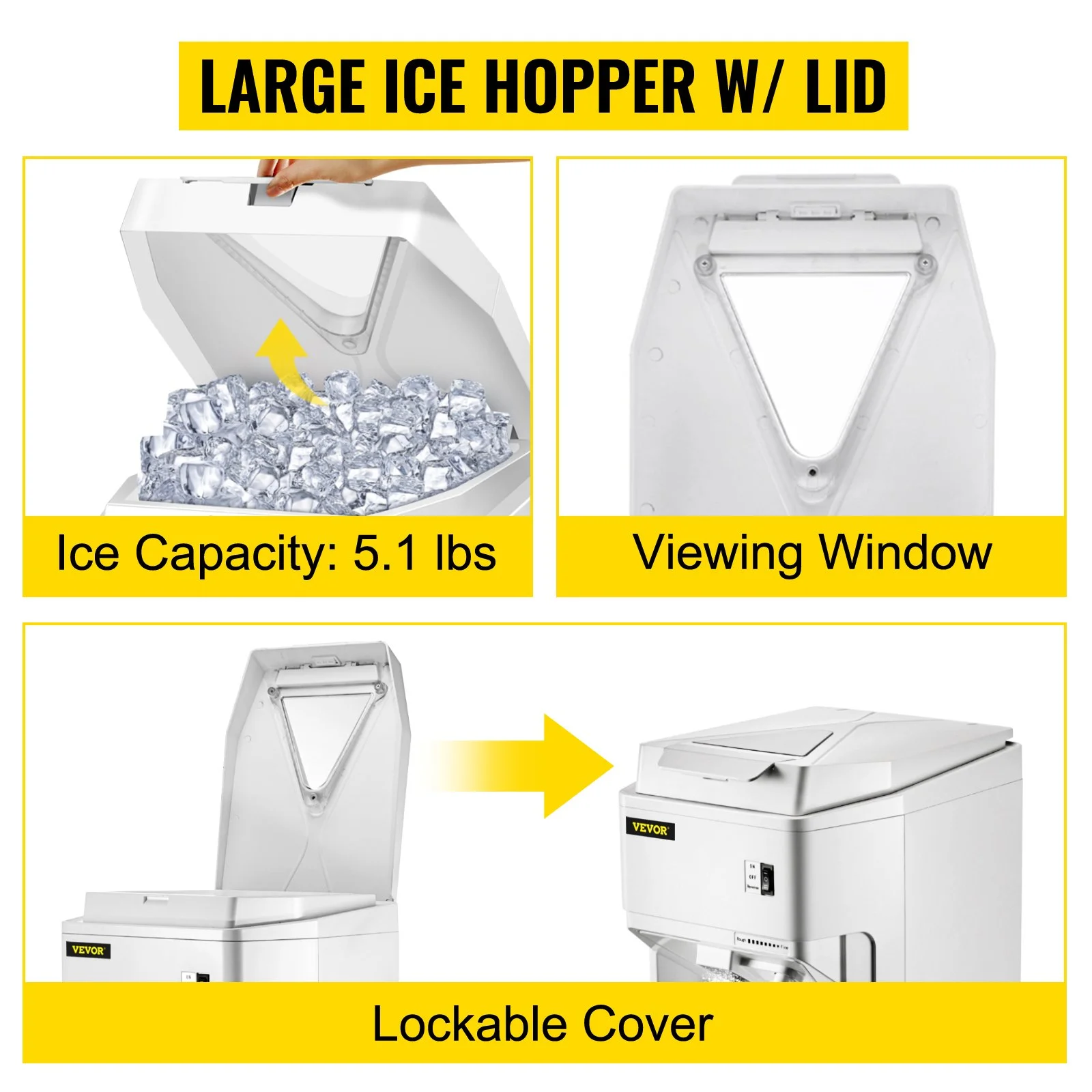 Ice Shaver Machine Electric, Snow Cone Machine Commercial 265 LBS/H, Shaved Ice Machine with Ice Hopper & Lid, 250W Ice Crusher with Drain Pipe Tabletop Shaved Ice Maker with Adjustable Fineness - Image 8