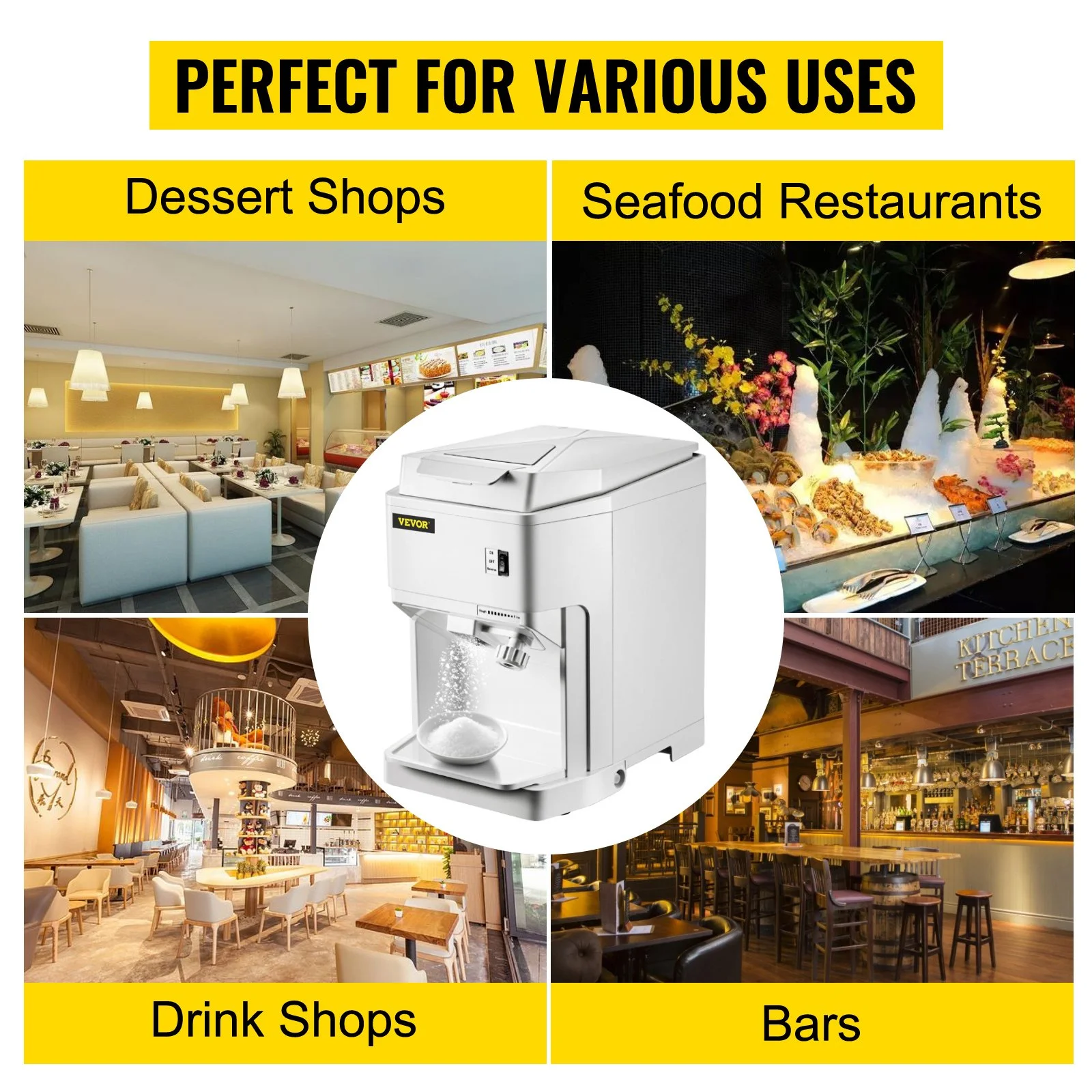 Ice Shaver Machine Electric, Snow Cone Machine Commercial 265 LBS/H, Shaved Ice Machine with Ice Hopper & Lid, 250W Ice Crusher with Drain Pipe Tabletop Shaved Ice Maker with Adjustable Fineness - Image 5
