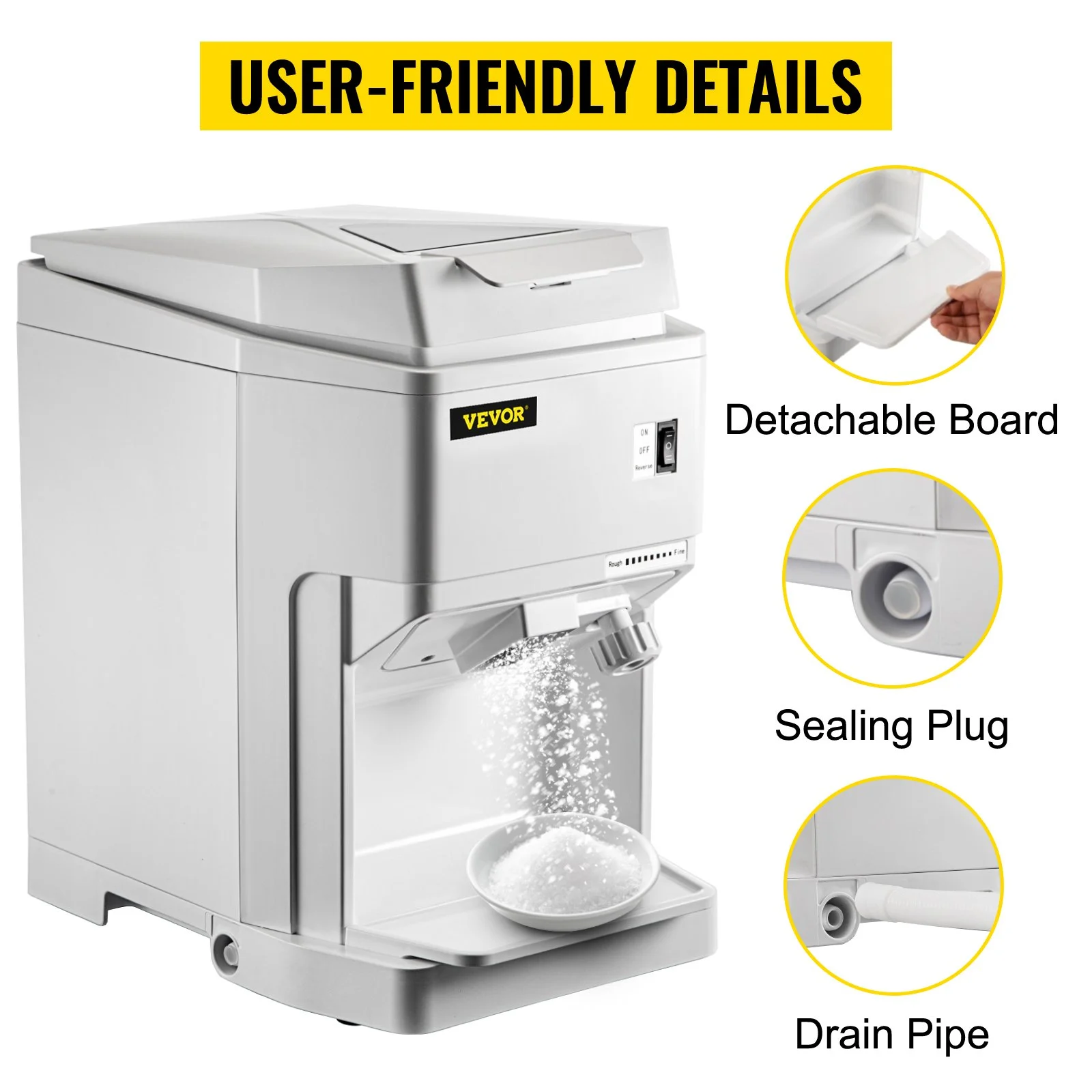 Ice Shaver Machine Electric, Snow Cone Machine Commercial 265 LBS/H, Shaved Ice Machine with Ice Hopper & Lid, 250W Ice Crusher with Drain Pipe Tabletop Shaved Ice Maker with Adjustable Fineness - Image 4