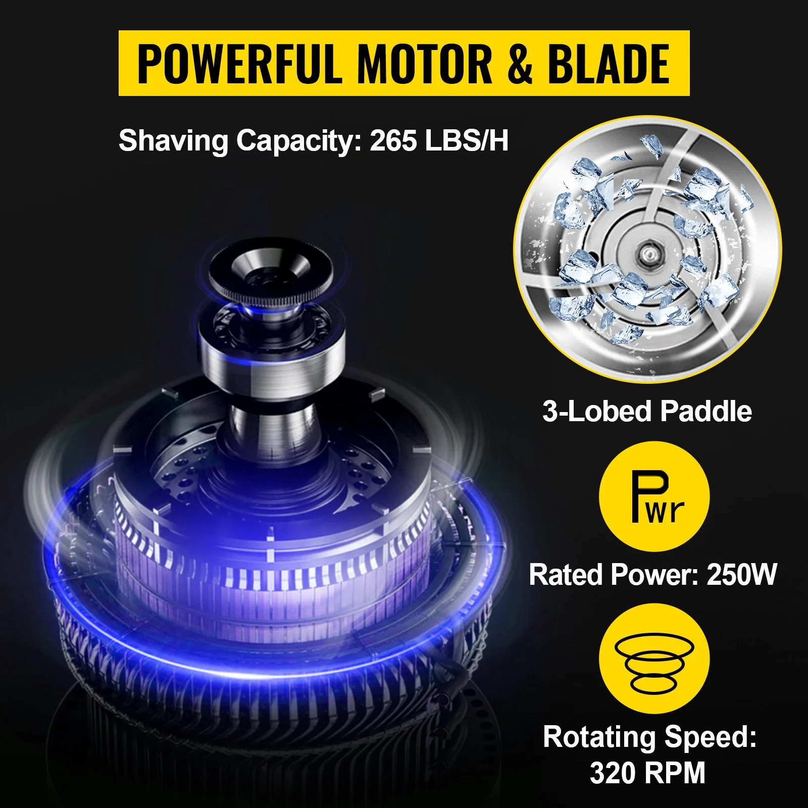 Ice Shaver Machine Electric, Snow Cone Machine Commercial 265 LBS/H, Shaved Ice Machine with Ice Hopper & Lid, 250W Ice Crusher with Drain Pipe Tabletop Shaved Ice Maker with Adjustable Fineness - Image 7