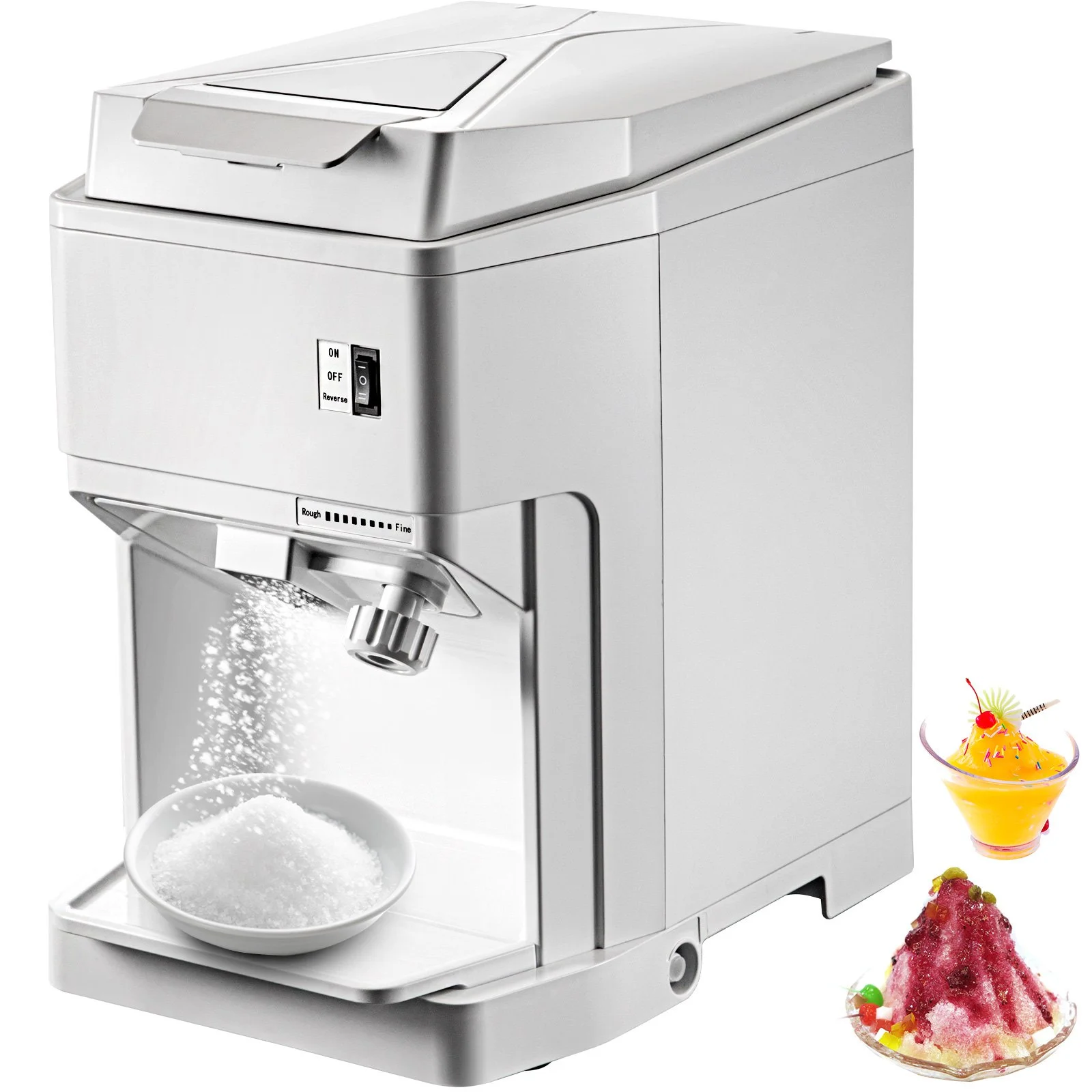 Ice Shaver Machine Electric, Snow Cone Machine Commercial 265 LBS/H, Shaved Ice Machine with Ice Hopper & Lid, 250W Ice Crusher with Drain Pipe Tabletop Shaved Ice Maker with Adjustable Fineness