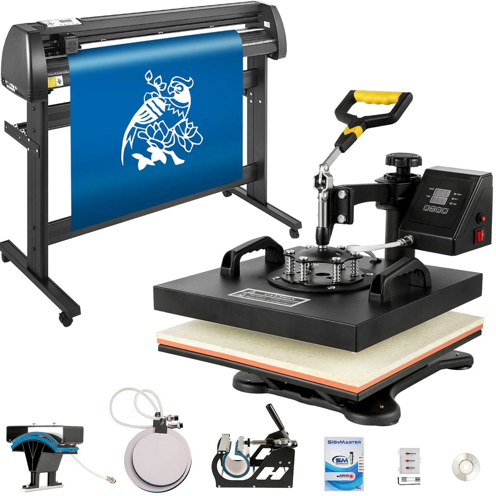 5 in1 Heat Press 15"x15" Vinyl Cutter Plotter 53" USB Port Sticker Print DIY