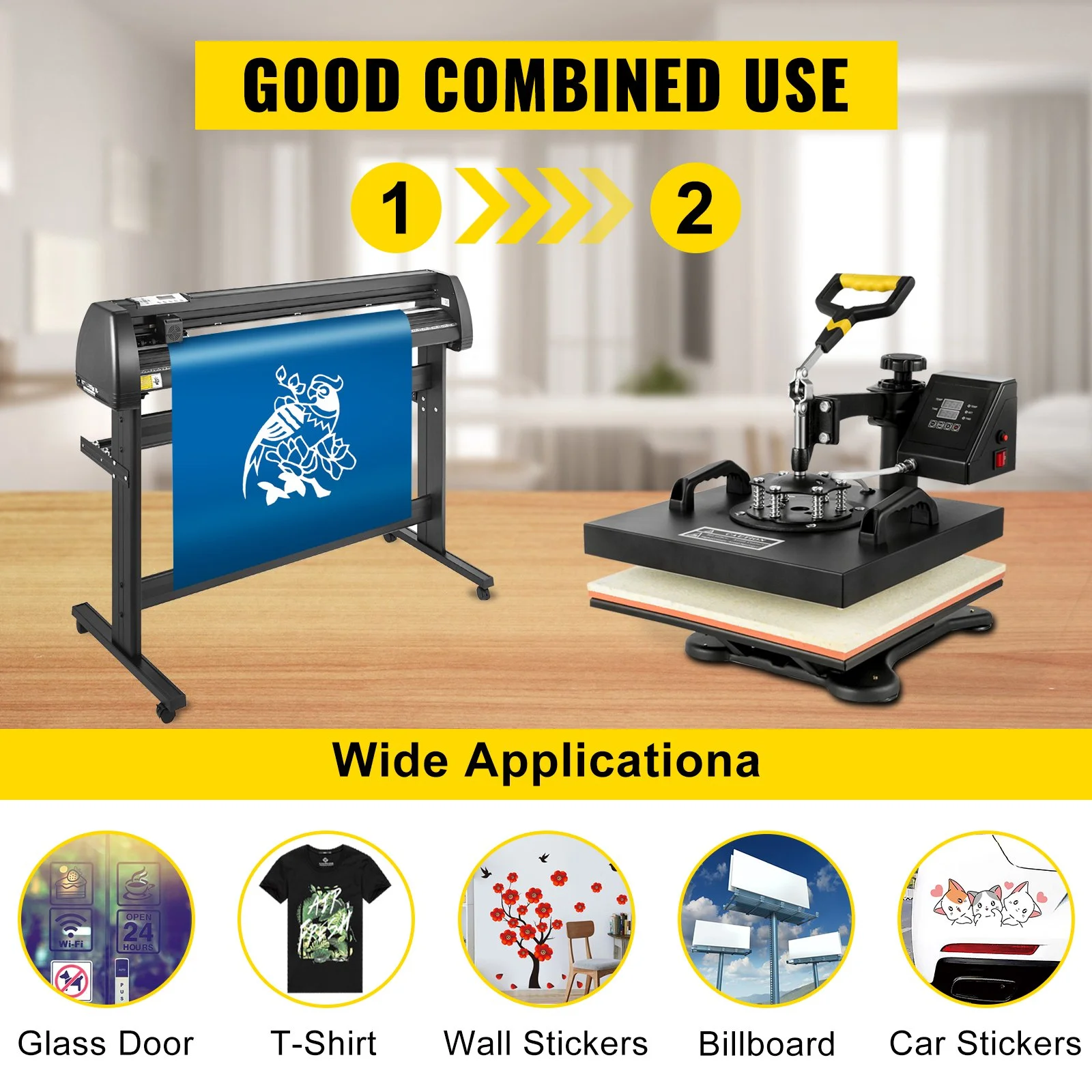 5 in1 Heat Press 15"x15" Vinyl Cutter Plotter 53" USB Port Sticker Print DIY - Image 3