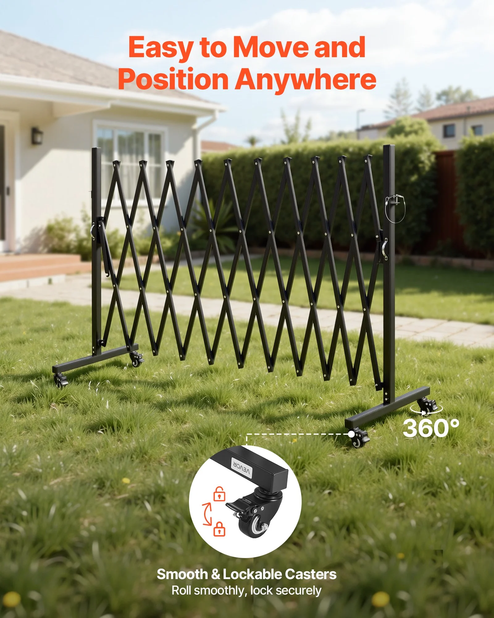 Expandable Barricade, 11FT Expandable Safety Barrier, Flexible Mobile Barricade with Locking Casters, Portable Folding Security Gate Metal Traffic Fence for Patio Garden Stairway - Image 4