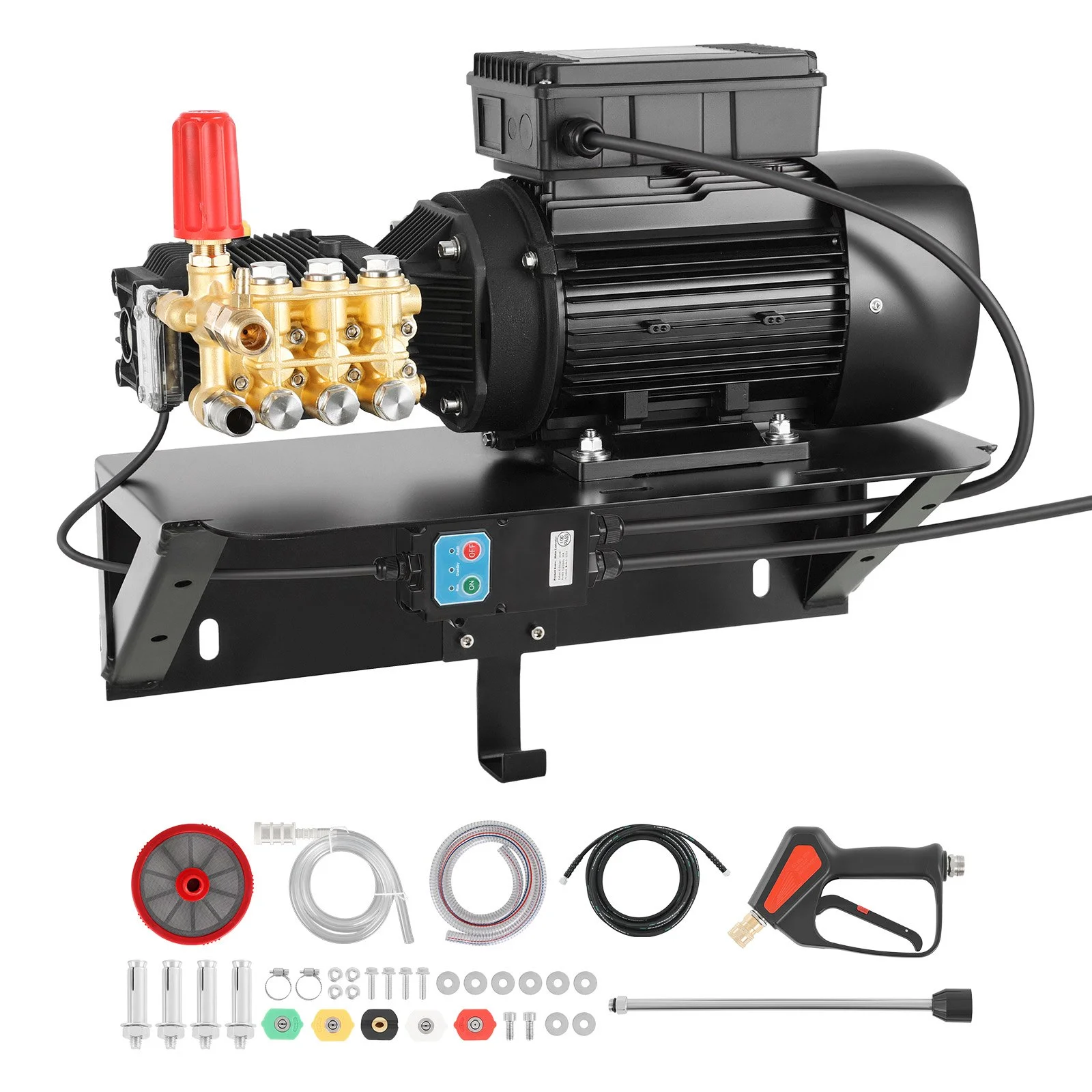 Electric Pressure Washer Pump Kit, 1220 PSI, 2.2 GPM, Triplex Power Washer Pump with 2 HP Motor 120 V, Includes Wall Mount Bracket, Spray Gun, Wand, Hose, 5 Nozzles, for Washing Cars, Gardens