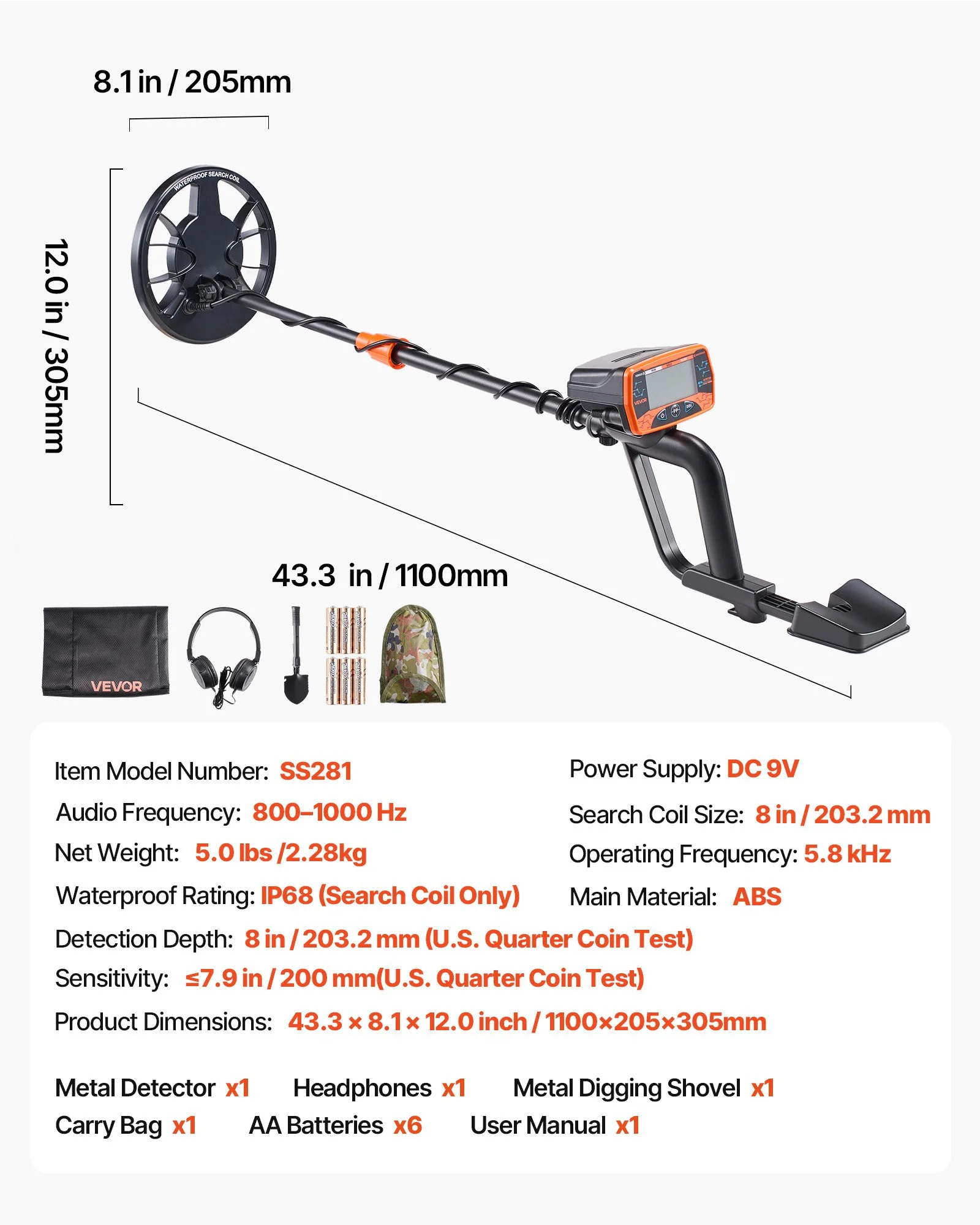 Metal Detector for Adults, 8", Professional High Accuracy Gold Detector, IP68 Waterproof Search Coil with Display, Headphones, 3 Modes, Adjustable Length, for Detecting Gold Treasure Hunting - Image 5